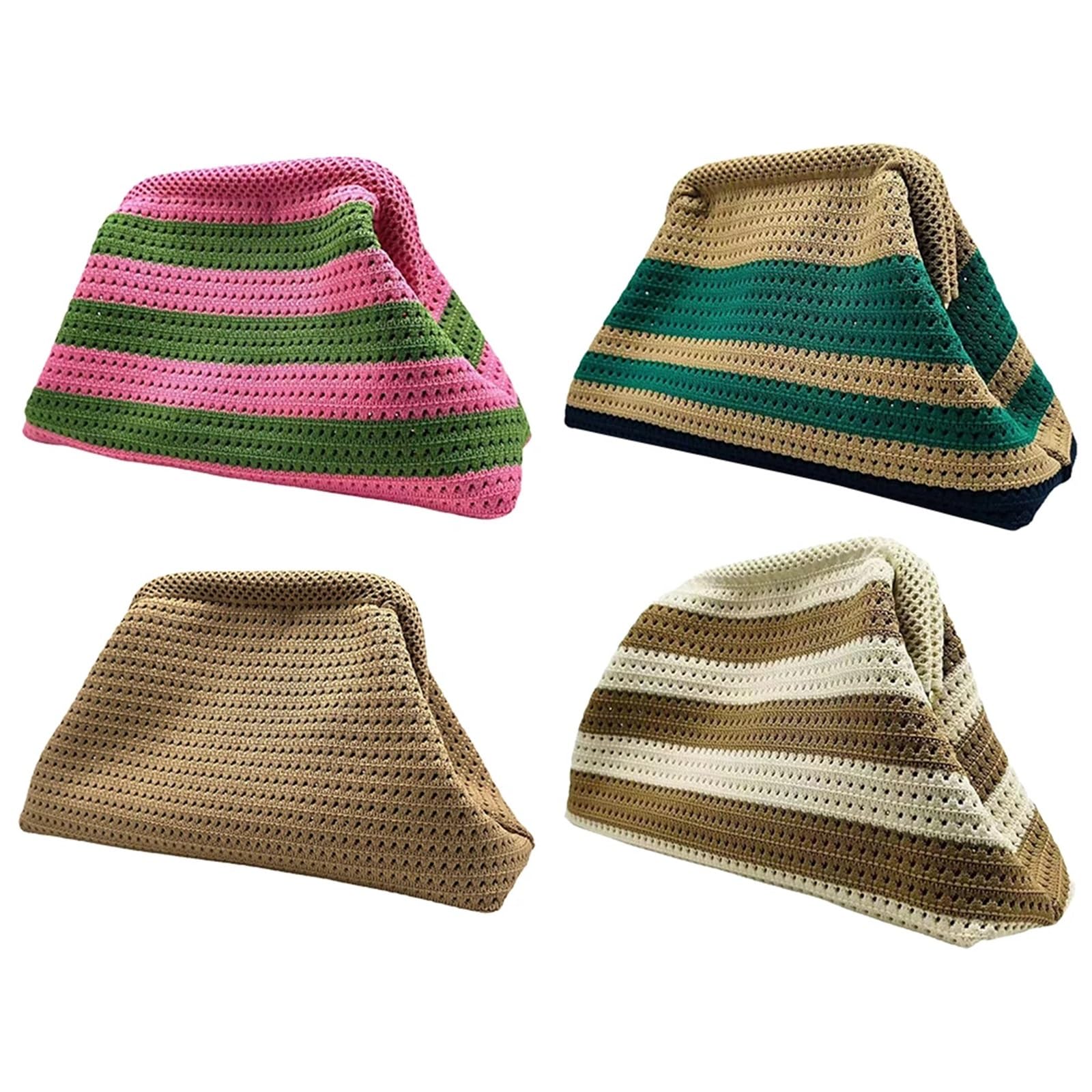 Borsa a tracolla da donna a righe colorate lavorate a maglia sera all'uncinetto cava spiaggia estiva for gnocchi intrecciata a mano Per Donna(Green)