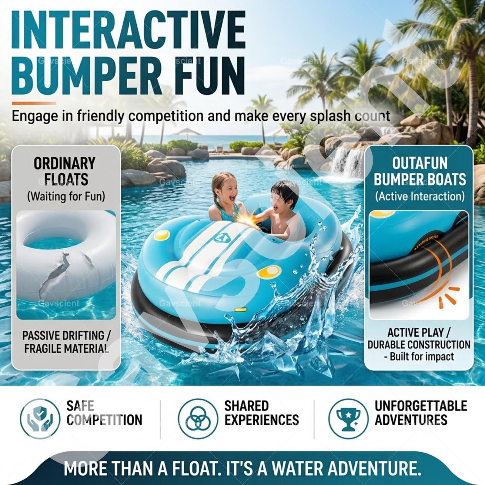 Salvagente Elettrico per Adulti, Barca Motorizzata con Sterzo Joystick 360°, Sis-Tema Eli-ca 46W, Batteria 2600mAh per Corsa di 40-60 Min, PVC 0,4 Mm Red