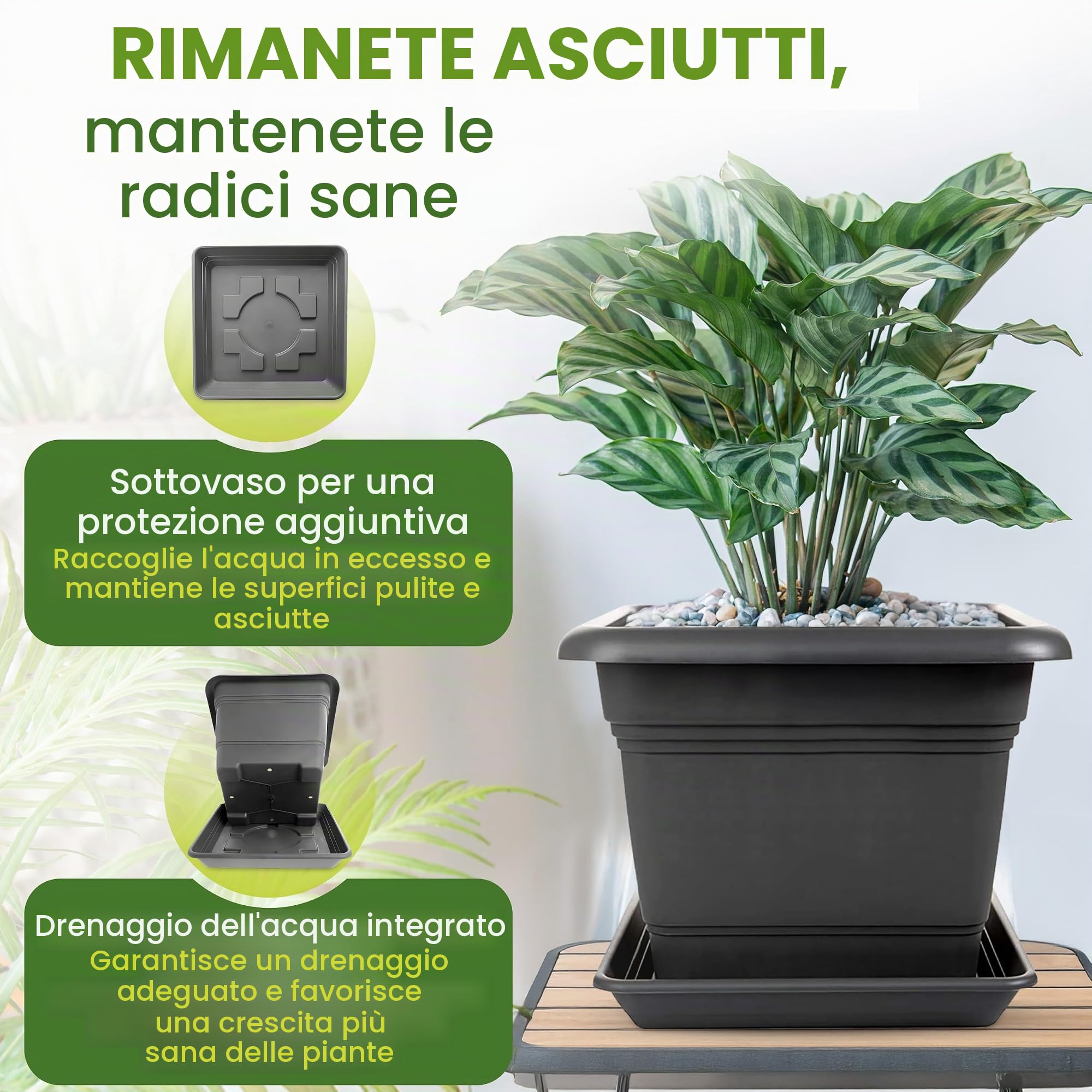 Set di 2 fioriere grandi per esterni, 40 x 40 cm, 46 litri, vaso per piante con sottovaso, vasi in plastica realizzati in Germania, colore: antracite