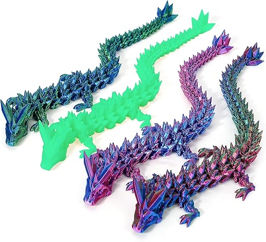 TBOLINE 3D Printed Dragon Fidget Toy, 4-Piece Crystal Dragon Articulated Animal Decor Set