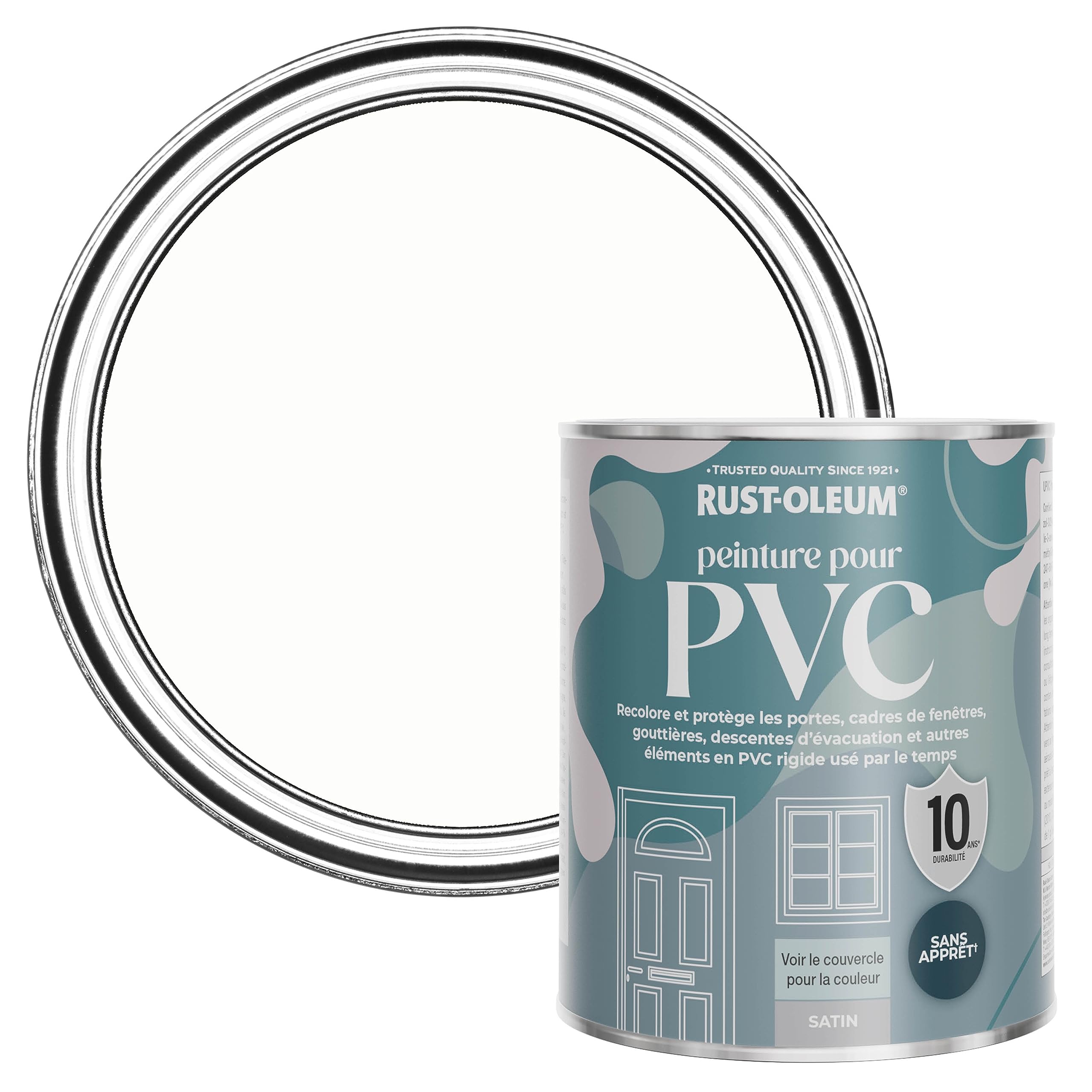 Rust-Oleum Peinture Blanche pour Portes & Fenêtres en PVC, Finition Satinée - Craie Blanche 750ml