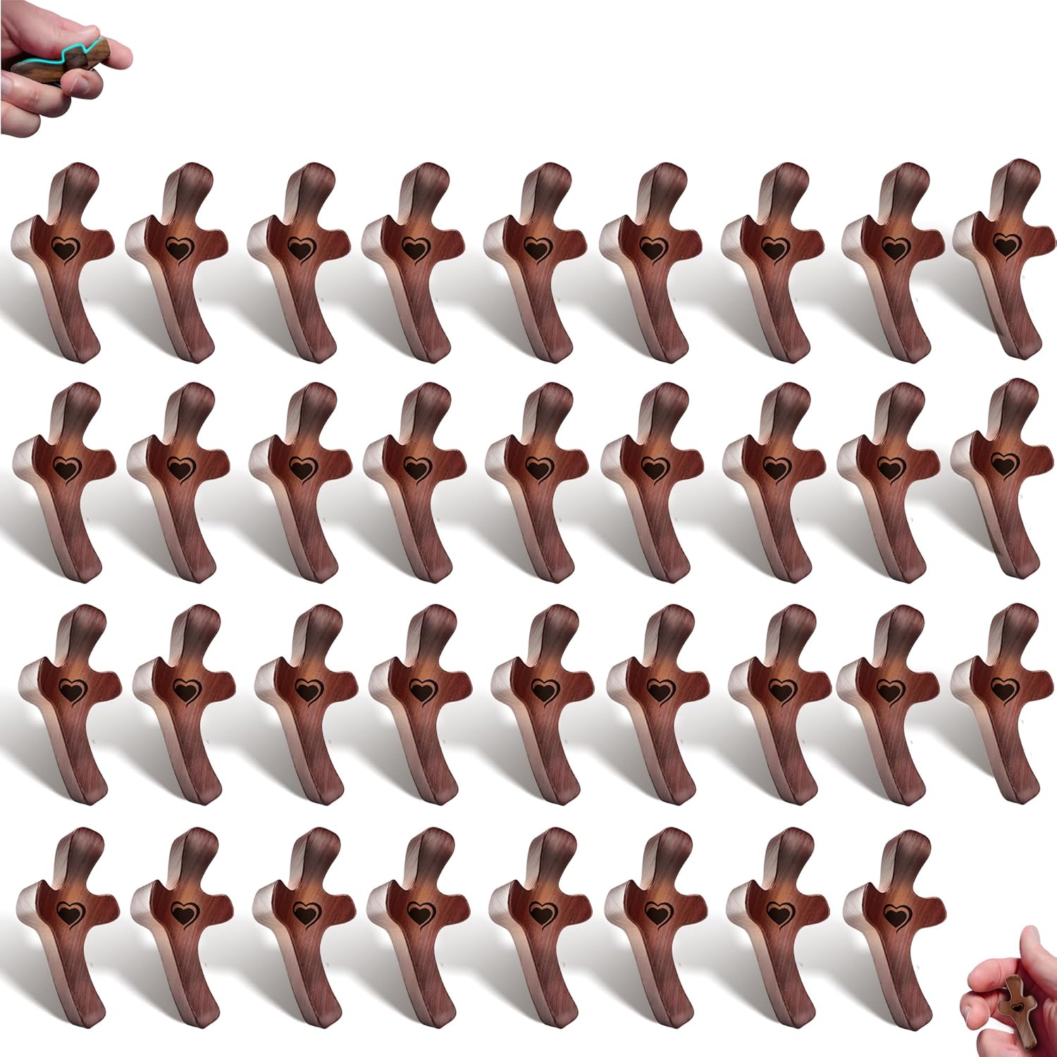 35 PCS Wooden Cross Fidget，Pocket Cross Stress Relief and Prayer–Christian Encouragement Gifts，Christmas,Easter,Halloween Gifts for Women,Kids and Adults