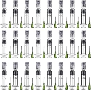 1ml Reusable Borosilicate Glass Luer Syringe Glass Syringe Liquid Dispensing Syringes with 14 GA Blunt Tip for Thick Liquids, Glue, Ink, Feeding, Home, Lab (24 Pieces)