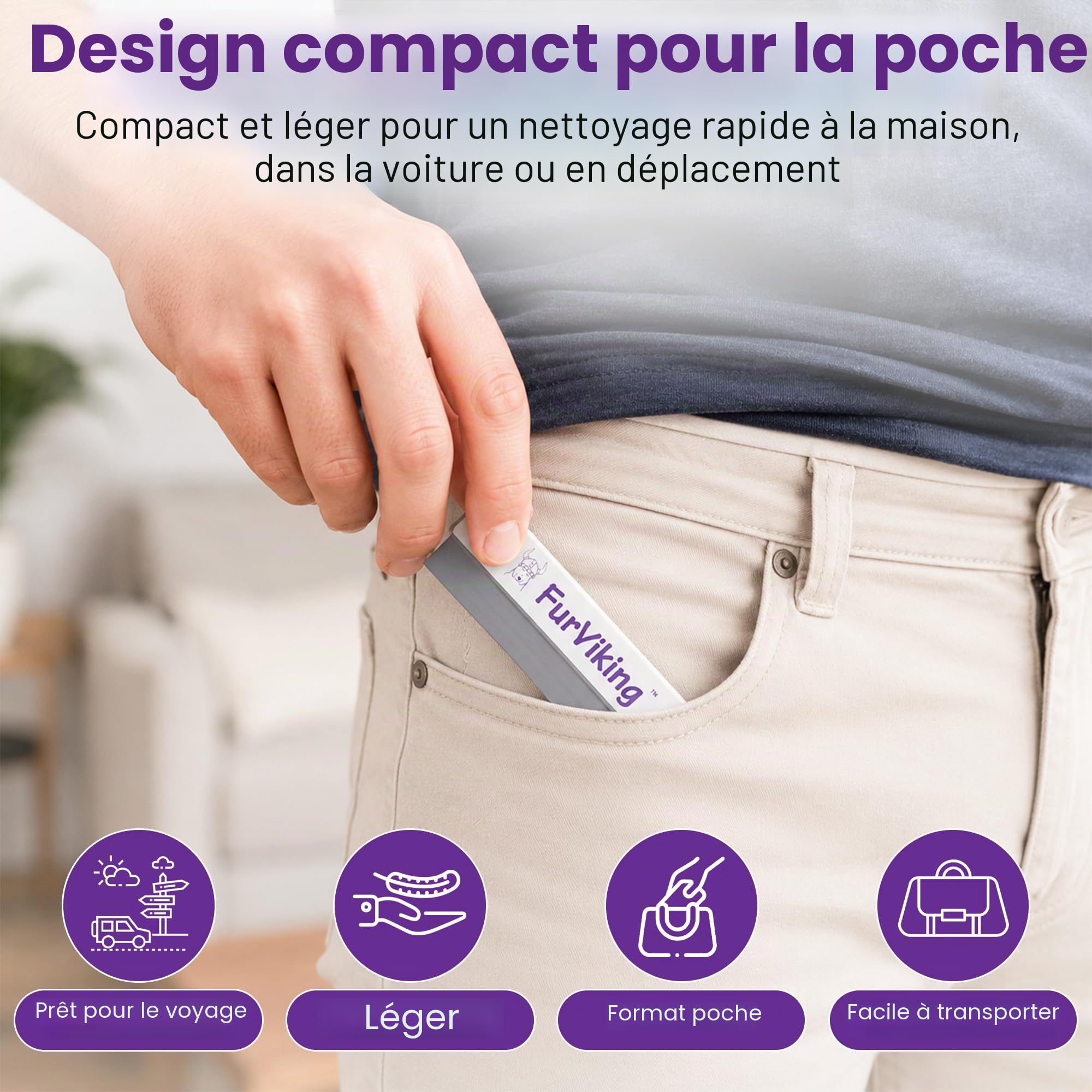 FurViking Épilateur pour poils d'animaux | Enlever les poils de chat et de chien de la voiture, de l'appartement, des vêtements