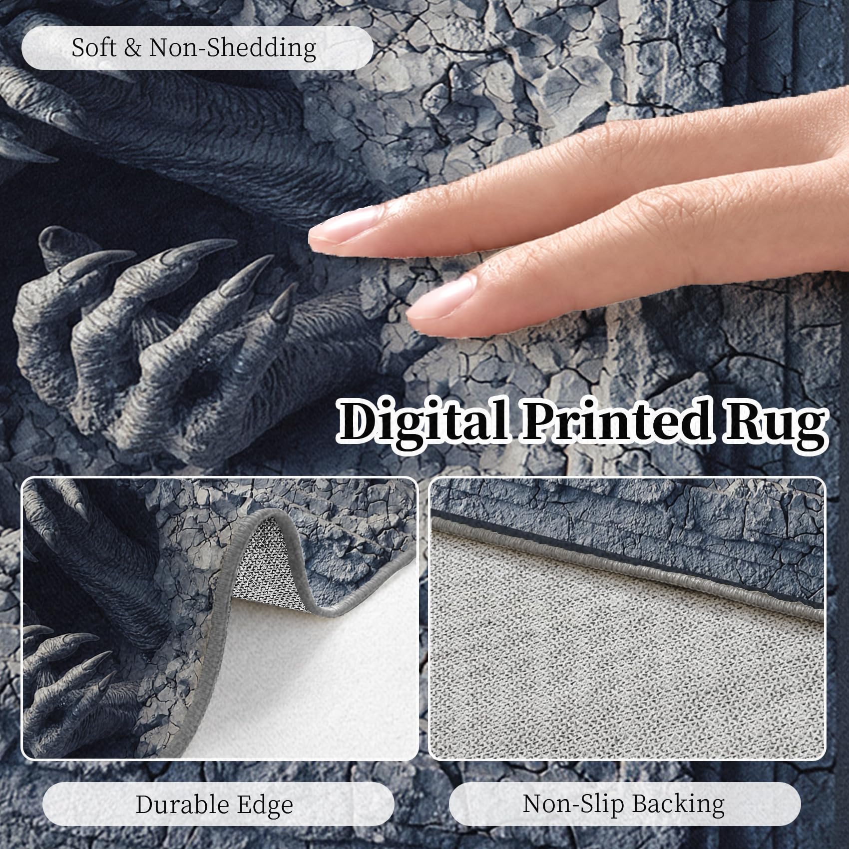 Tapis Salon Illusion d'optique 3D 150x210 Grand Tapis Gothique Gris