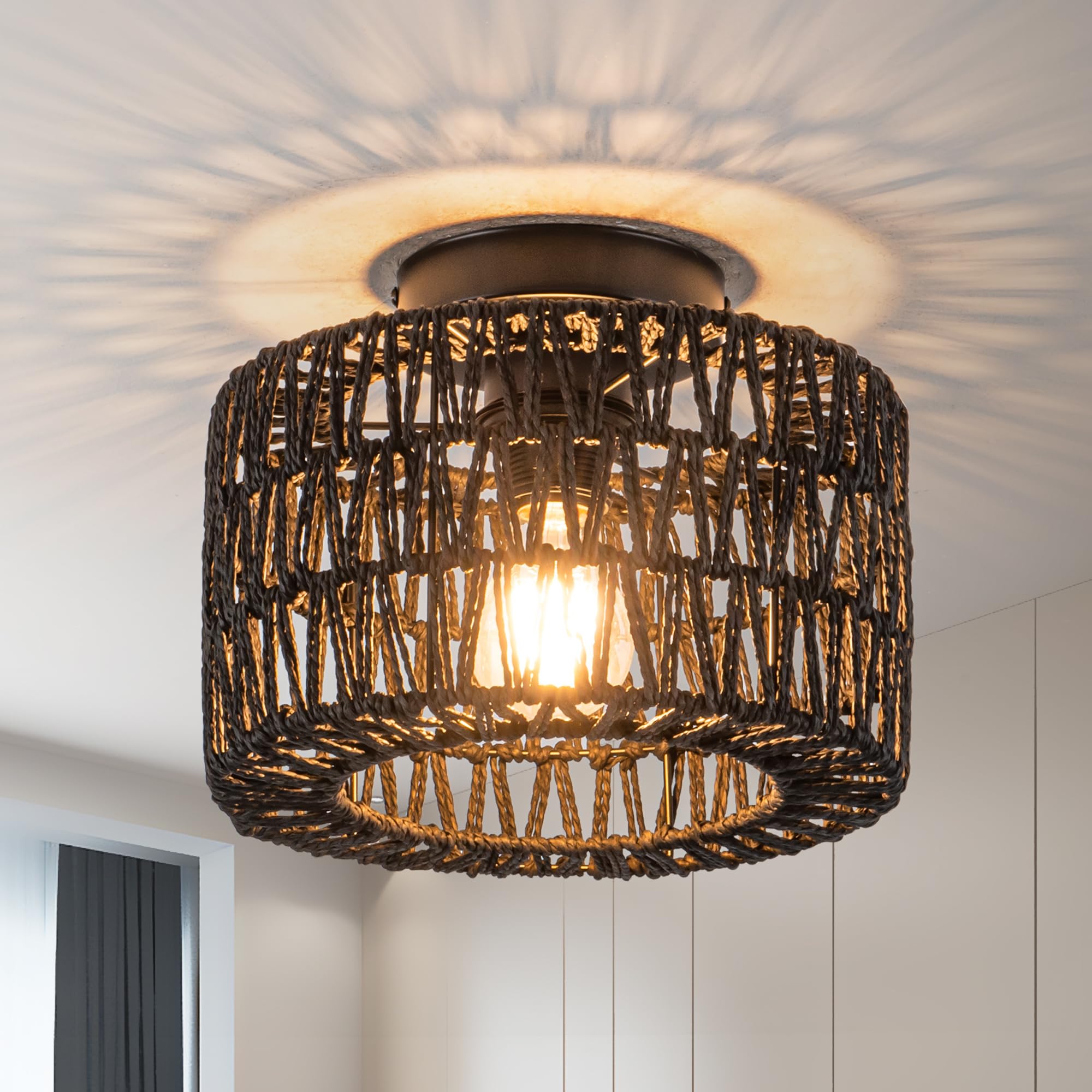 Photo 1 of Rpzloila Rattan Ceiling Light, Black