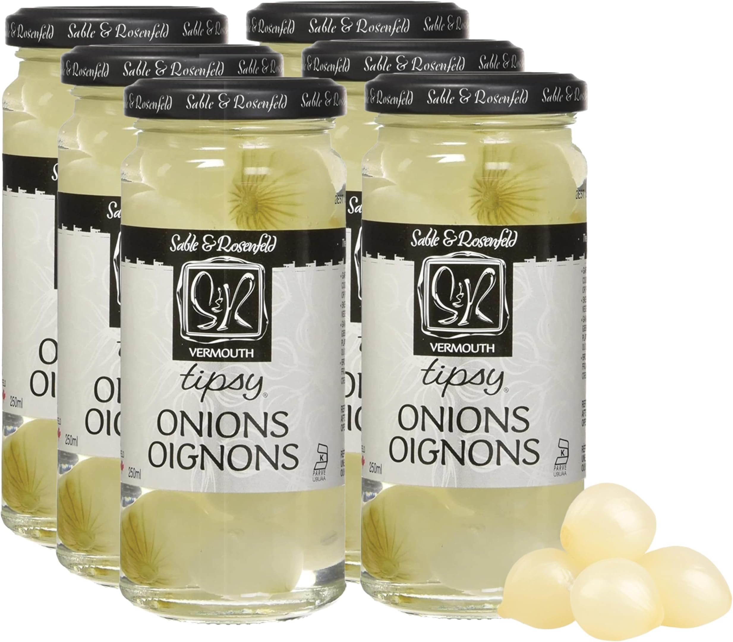 Vermouth Tipsy Onions, 5 oz (Pack of 6), Gourmet Pickled Silverskin Cocktail Onions in Jar, Kosher, Gluten-Free Martini Garnish