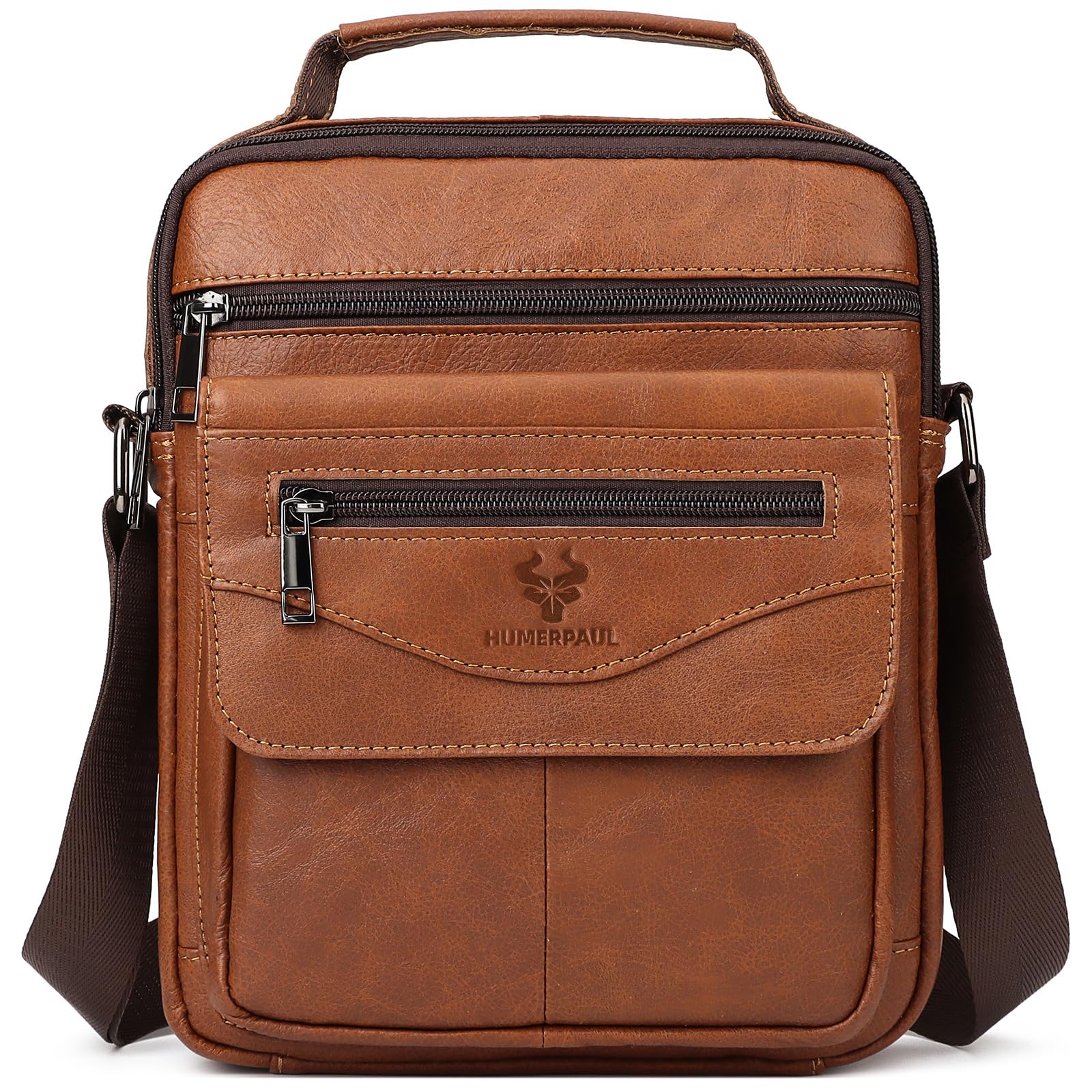 HUMERPAUL Small Messenger Bag for Men Sling Crossbody Shoulder Bag Genuine Leather Handbag Man Purse for Work Business