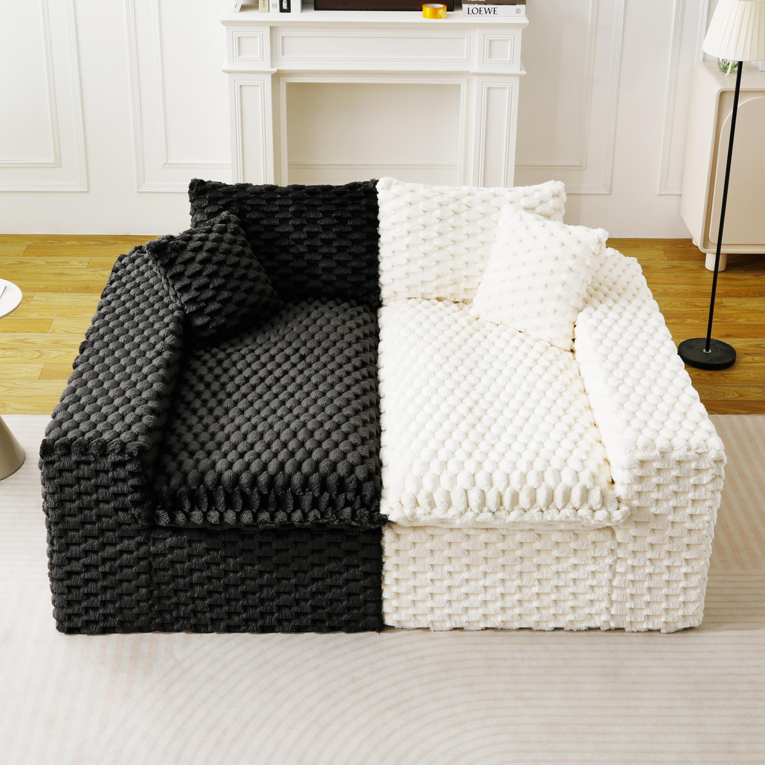 KEIKI 120" Modular Boneless Couch Full Chaise for Living Room, 4-Seater Sectional Couches for Living Room Furniture, Deep Seat Comfy Large Sofa Bed for Family Room Furniture Pet Friendly, Black White