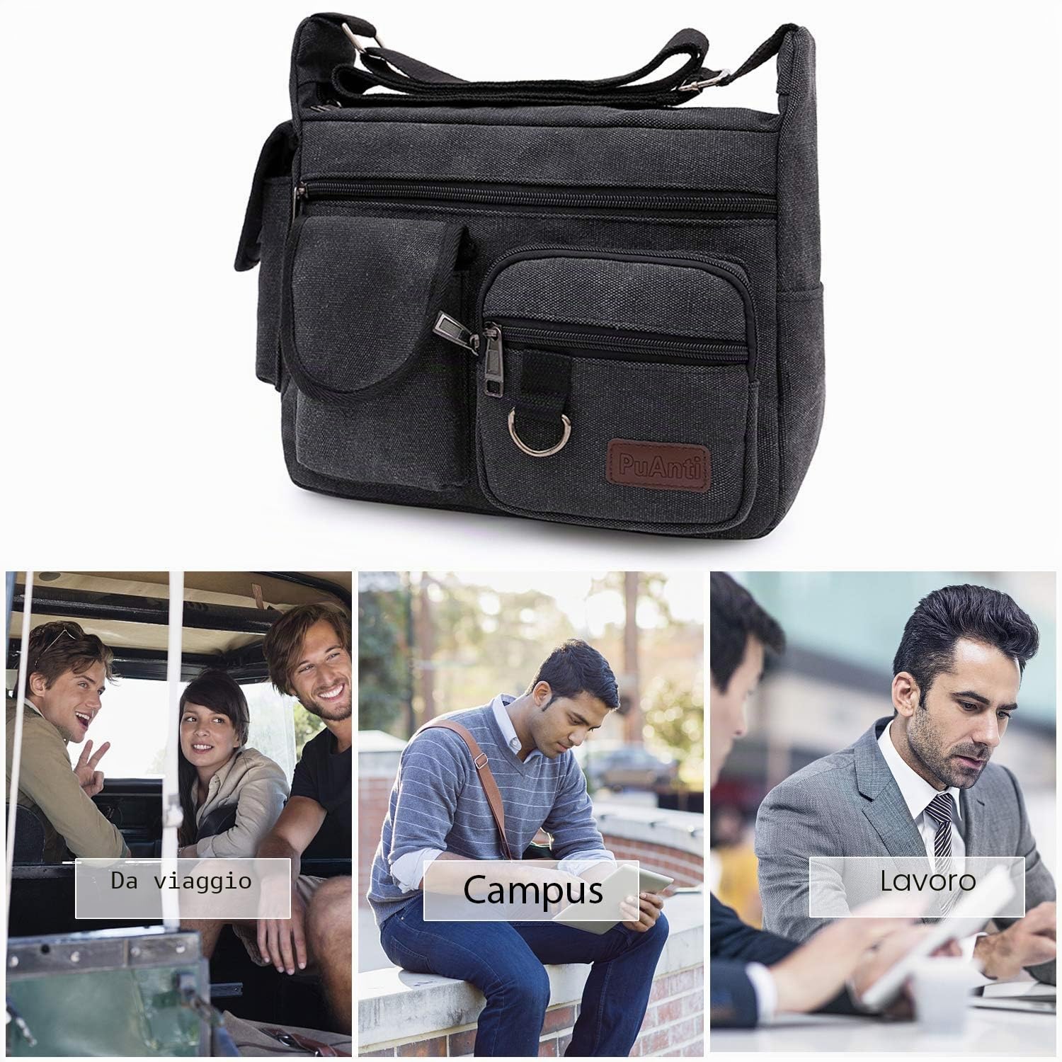 FANDARE Borse a spalla da Uomo,Borse Messenger di tela, Borse per 7.9'' tablet, Unisex Borsa a tracolla, Per lavoro e scuola