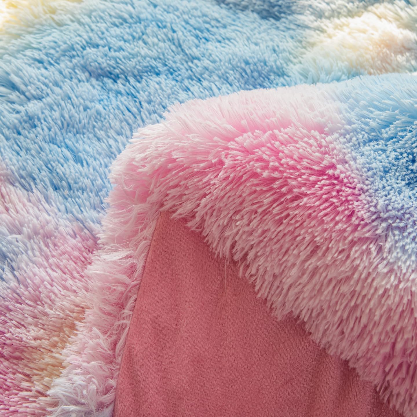 chovy Kids Girls Faux Fur Sunshine Rainbow Comforter Sets Twin/Full - 3PC Bed Set Soft Warm Comfortable Rabbit Plush Velvet Flannel Fluffy Fuzzy Bedding(Comforter x 1 Pillowcases x 2) - Image 8