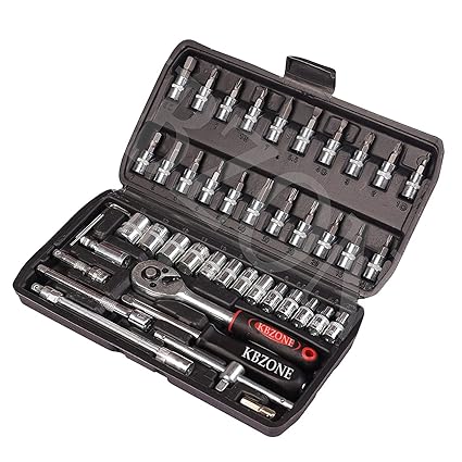 46 Pcs Socket Wrench Set, 1/4 - ? Drive Socket Wrench Driver Bits Set Metric Tool Kit with Extension Bars, Flexible Extension Rods,Quick Release Reversible Ratchet, Wrench Handle for Car, DIY and Repair