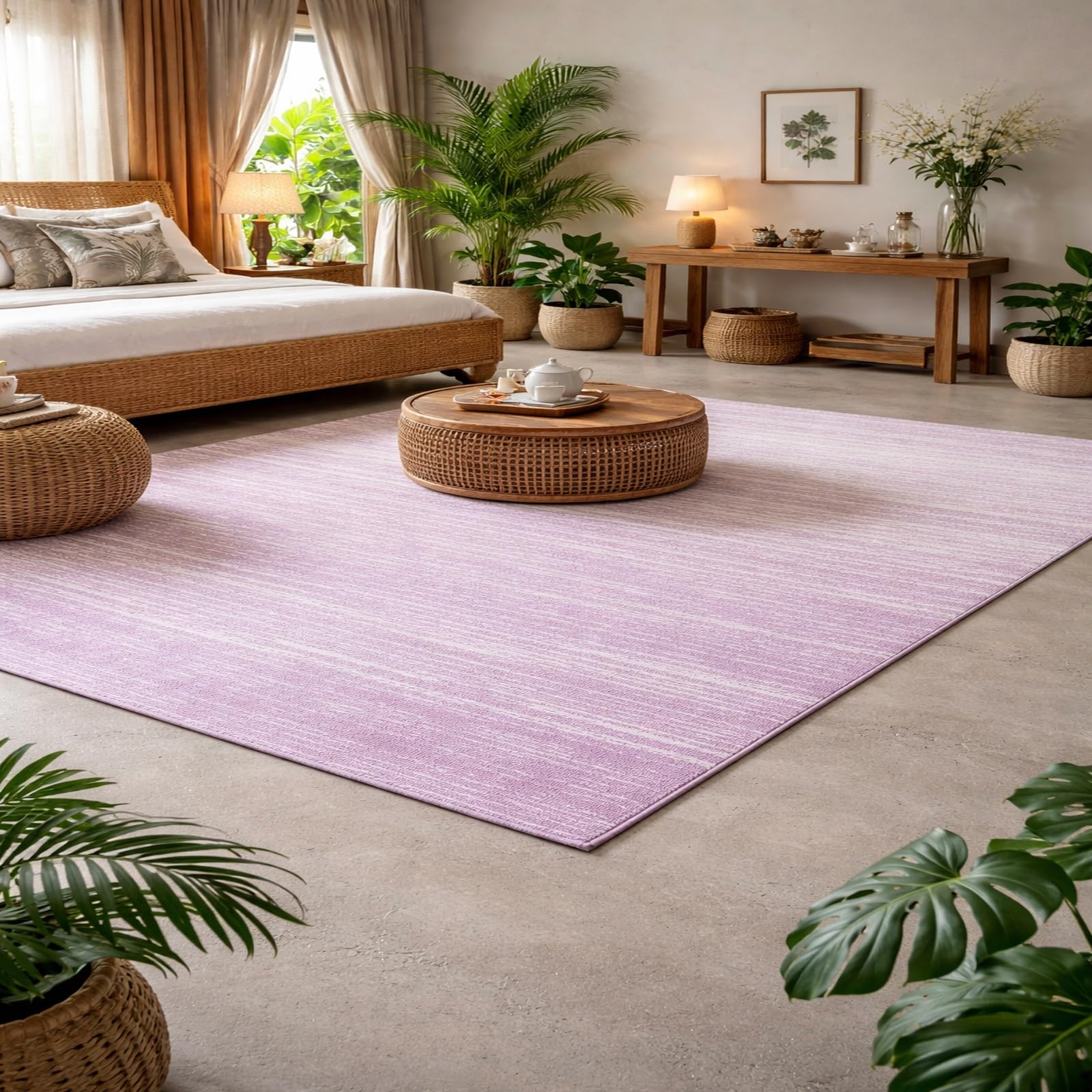 Alfombra lavable antideslizante Rururug morada de pelo corto para comedor