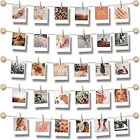 MATJAZBIZJAK Hanging Photo Display Wall Collage - 5 Strings 30 Clips, 3M No-Drill Hooks, 30x30 Inch Room Decor