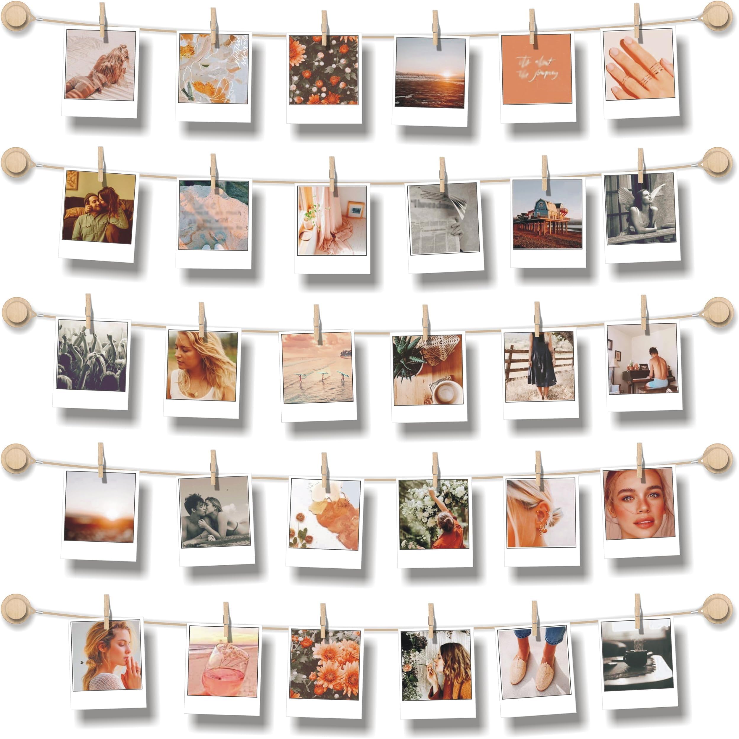 BIZYAC Wall Hanging Photo Exhibition Room Wall Decor - Carved Photo Frame Collage - 5 Ties and 30 Clips - 3M Adhesive Hooks - No Drilling Required - 30 x 30 Inches