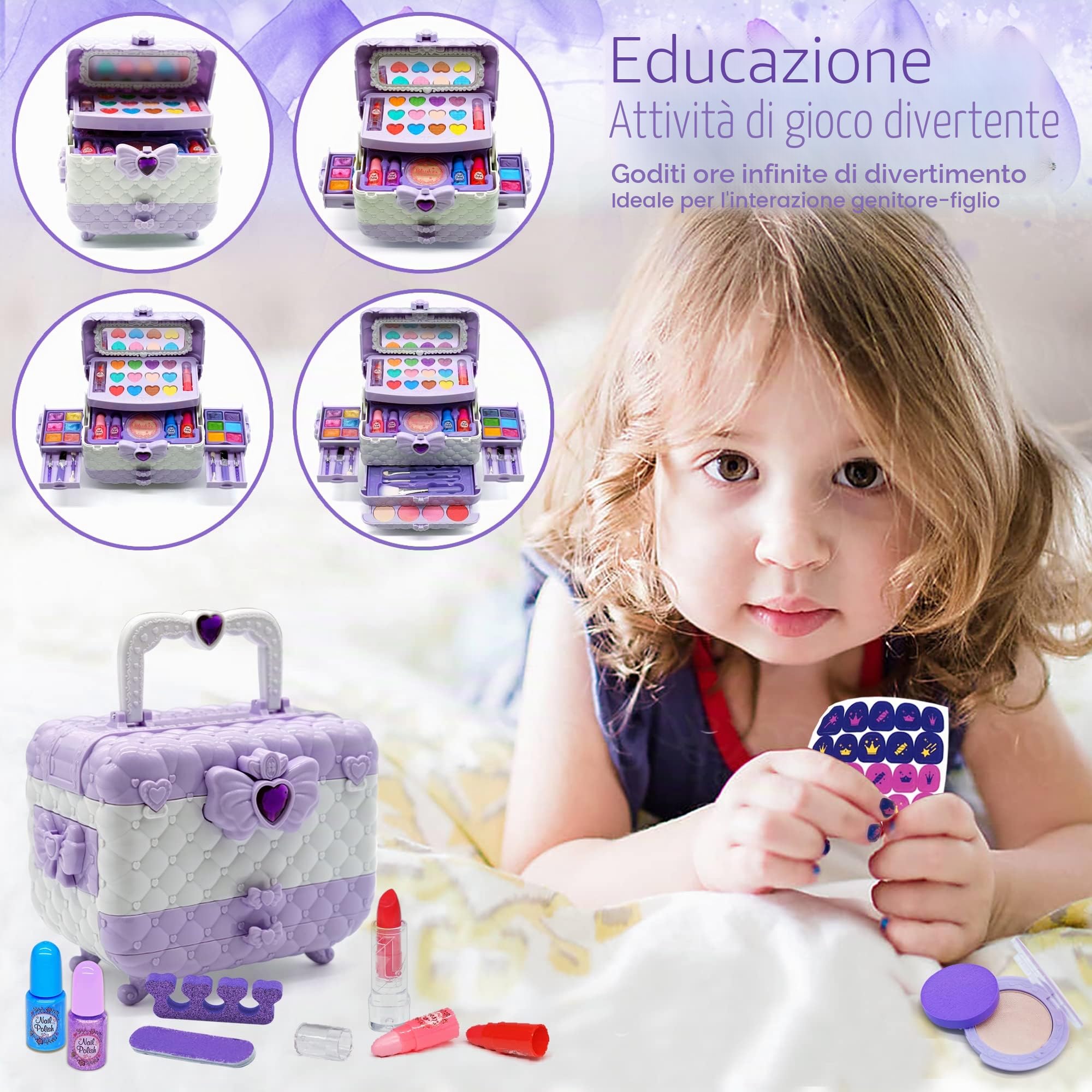 Set di Trucchi per Bambini e Bambine - Viola 57 Pezzi, Set da Trucco per Bambini, per Ragazze, per Halloween, Natale, Compleanno, per Ragazze 4, 5, 6, 7, 8, 9, 10-12 anni