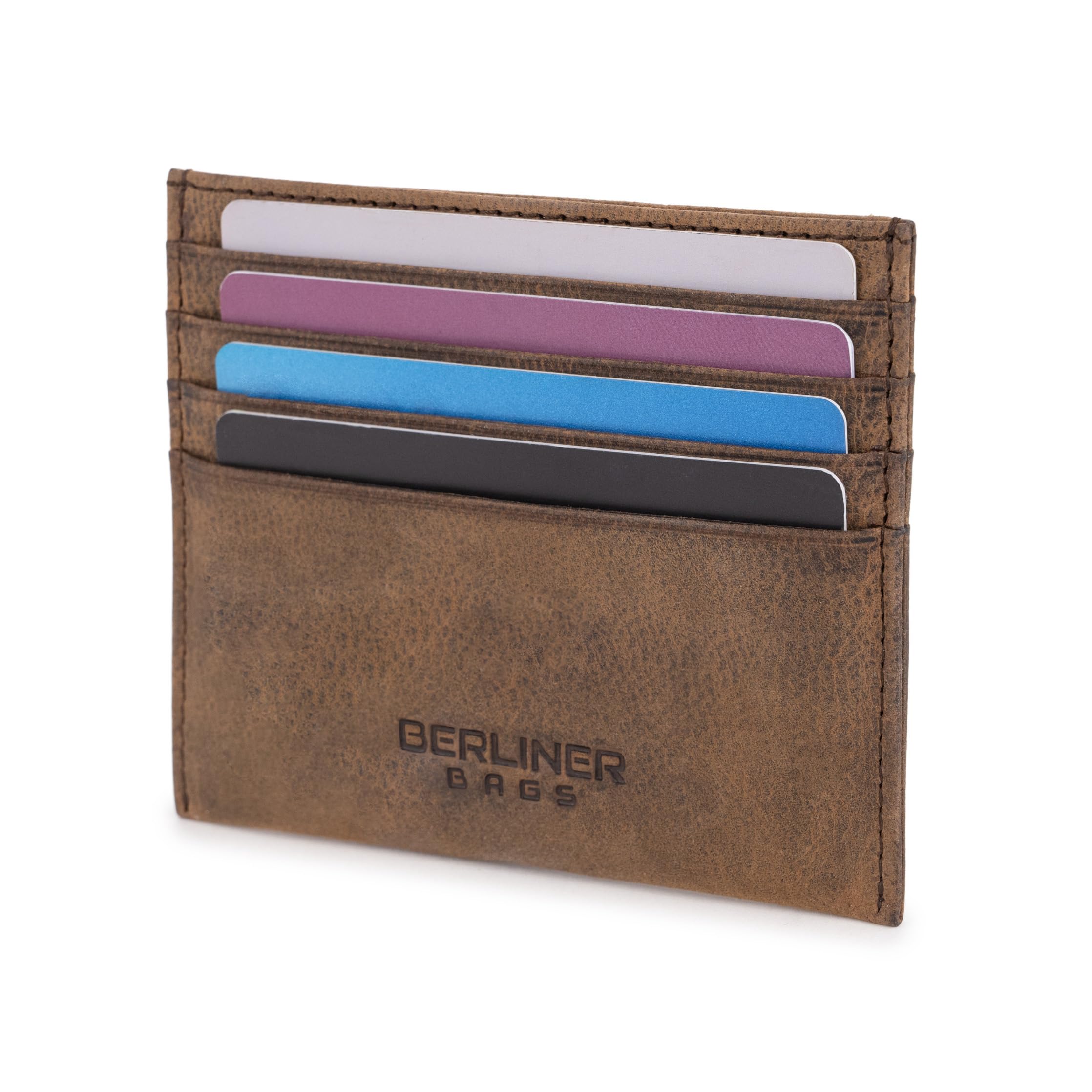 Berliner Bags Etui na karty premium z ochroną RFID i pudełkiem na prezent, etui na karty kredytowe ze skóry, cienkie, małe, Hunter Braun, S, Minimalistyczny