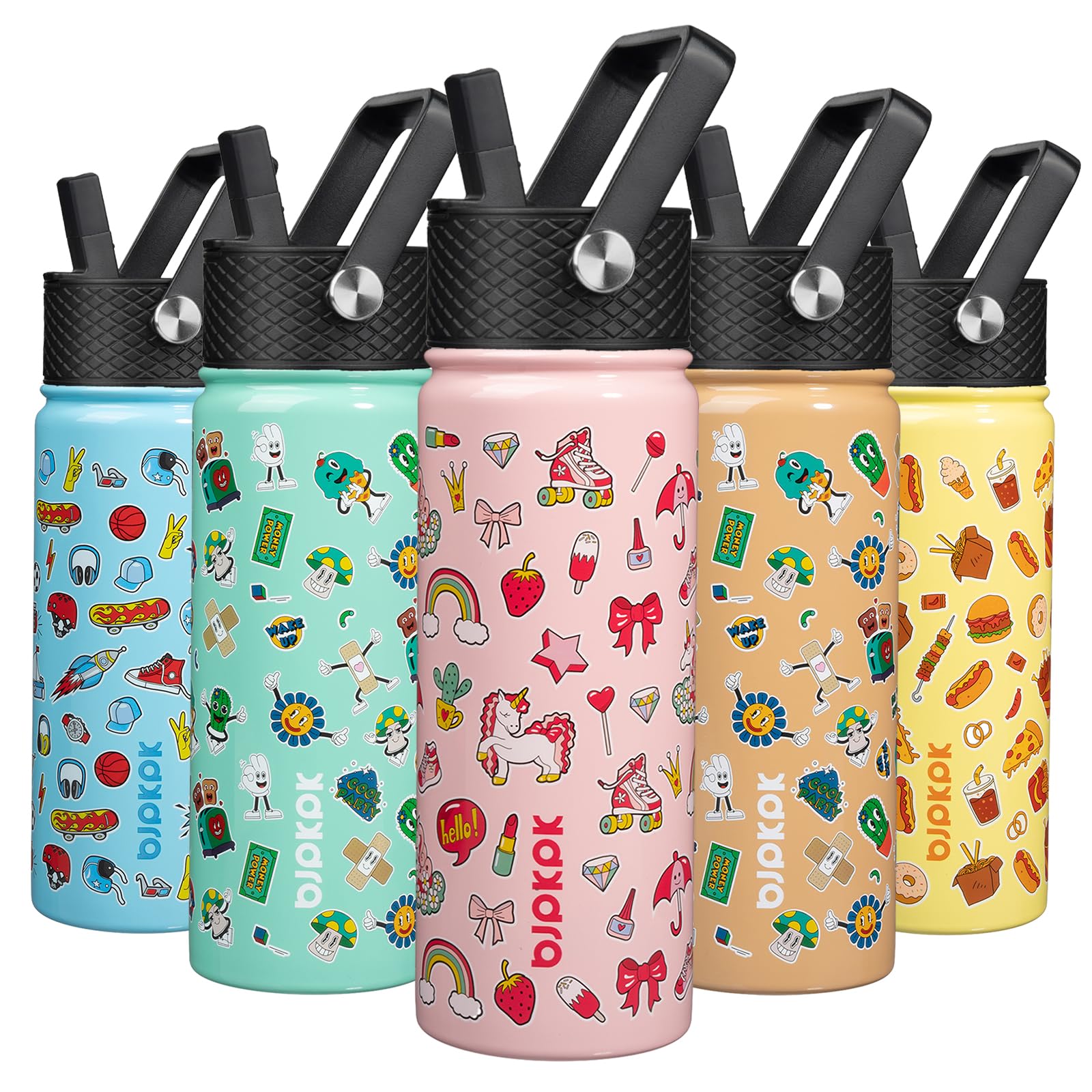 BJPKPK Insulated Water Bottle, 18oz Stainless Steel with Straw Lid