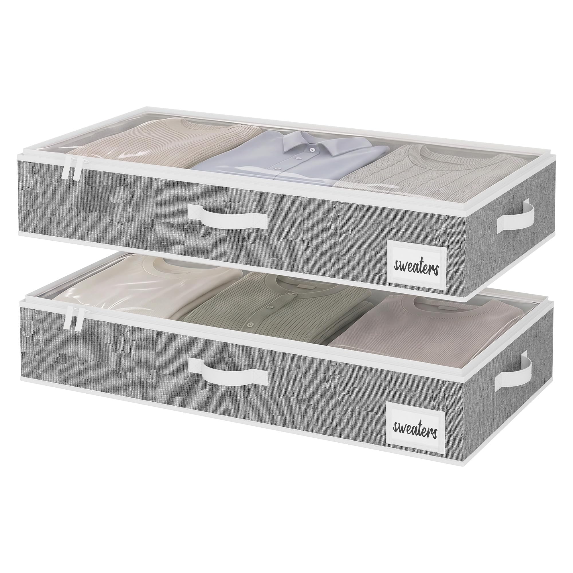 Storageworks Grey Under Bed Storage Boxes With Clear Cover, 2-Pack