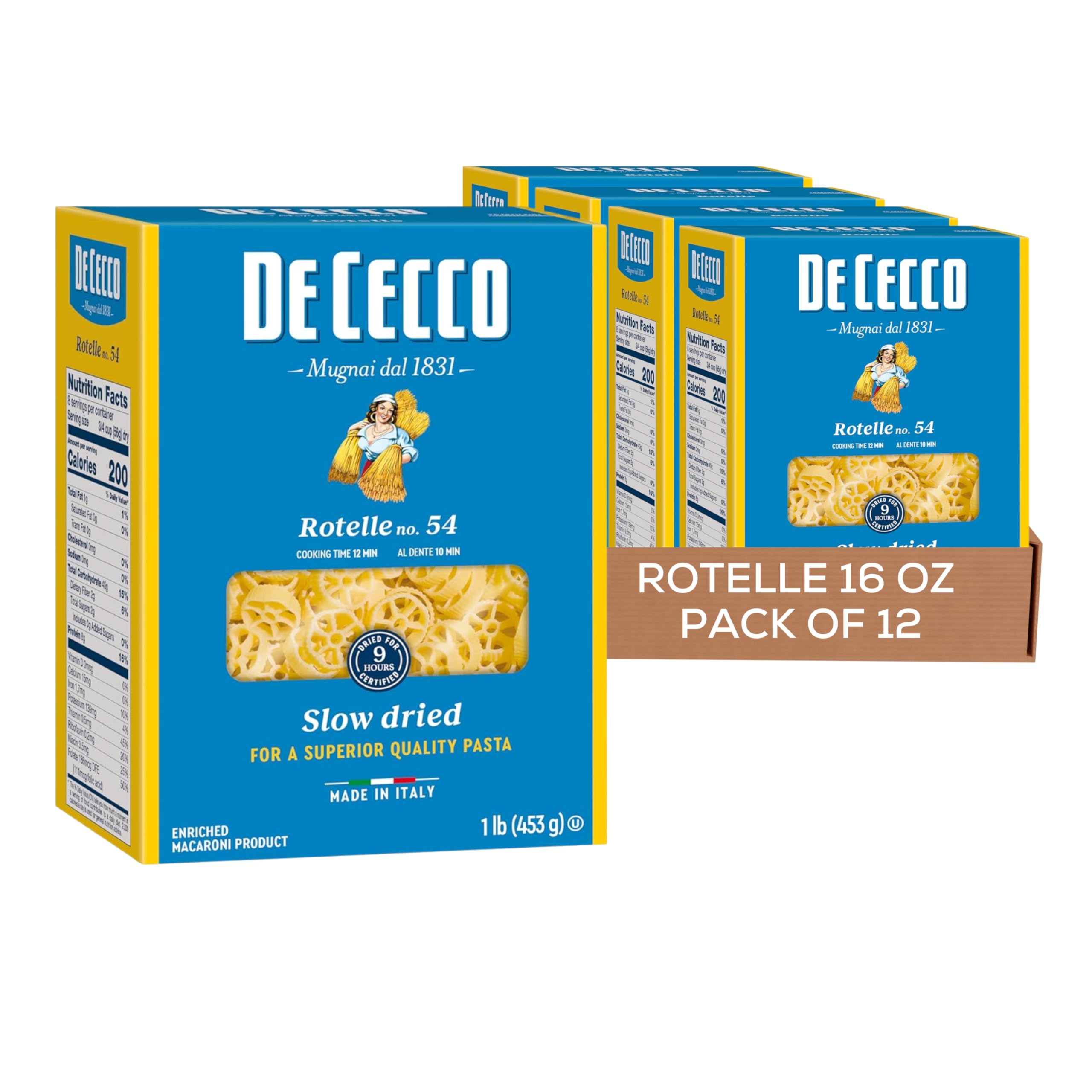 Pasta, Rotelle No.54, 1 Pound (Pack of 12) - Made in Italy, High in Proteing & Iron, Bronze die