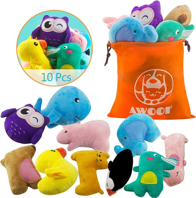 Pet Supplies AWOOF Puppy Toys, 10 Pack Cute Puppy Plush Chew Squeaky