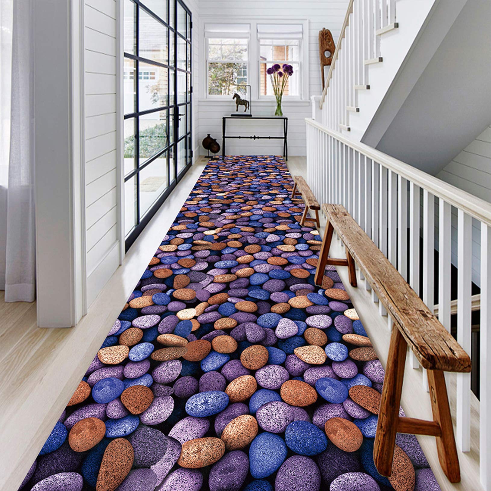 FANGJIE 3d Corridor European Style Carpet 200x100cm 3D Pattern Area Rug Three-dimensional Thrilling for Hallway, 3D Non Slip Corridor Entryway Hall Bedroom, Purple