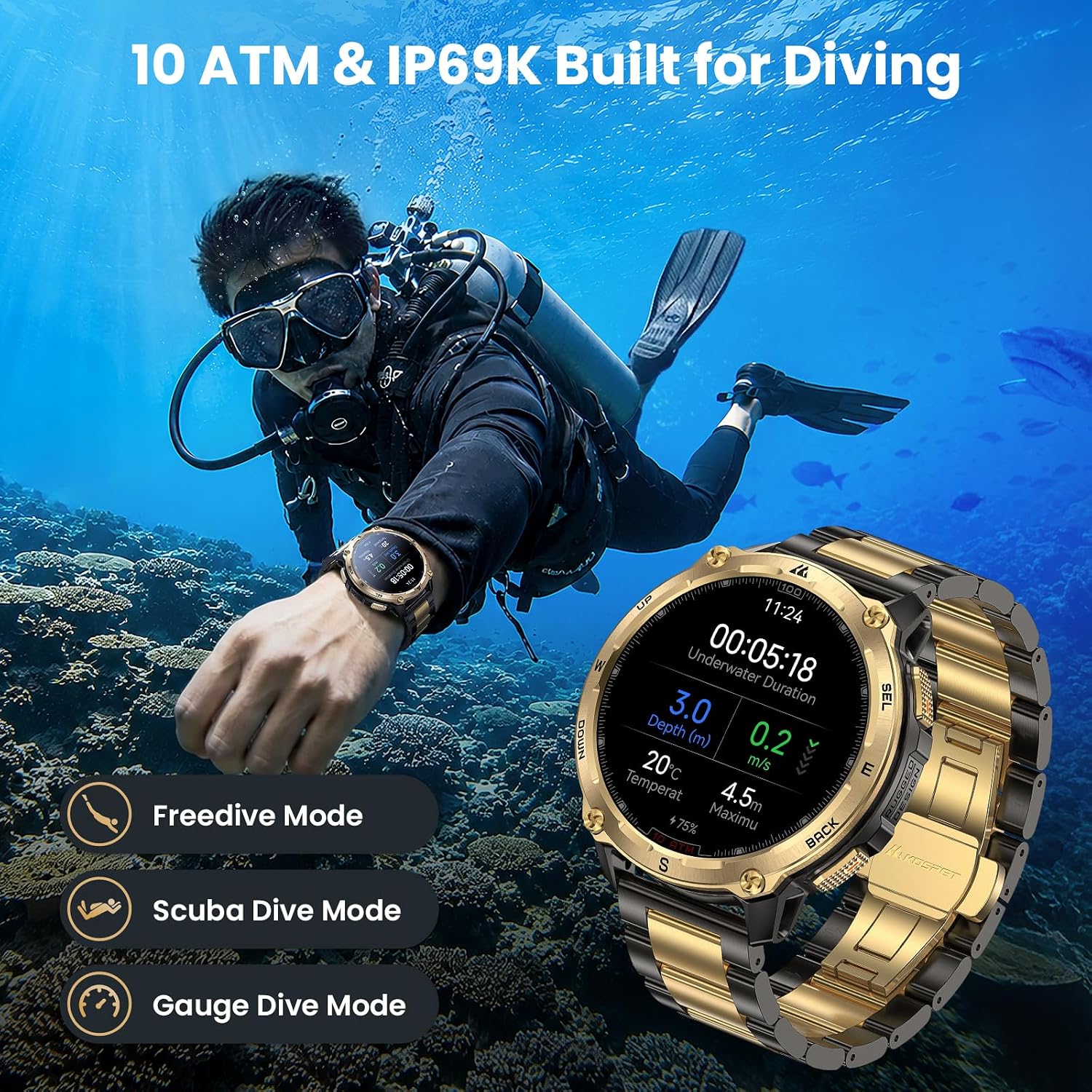KOSPET Tank T4 Special Edition Smart Watch for Men, 1.43" AMOLED Rugged Watch with GPS Offline Maps, 10ATM Waterproof Freediving, 50-Day Battery, Bluetooth Calls, Heart Rate for Android iOS (2 Bands) 5 81IgtnJs5SL. AC SL1500
