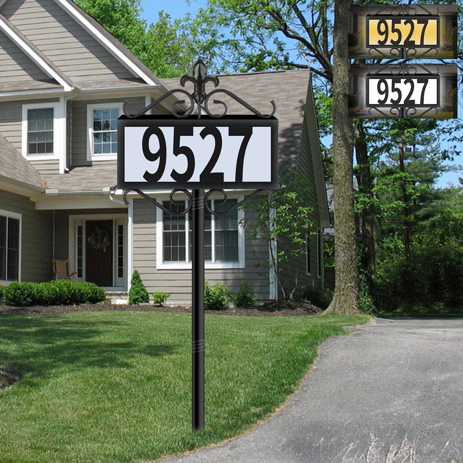 DoinMaster Metal Solar Address Signs for Yard with Warm White & Cold White - 50 Customizable (from 0 to 9) House Numbers for Outside,