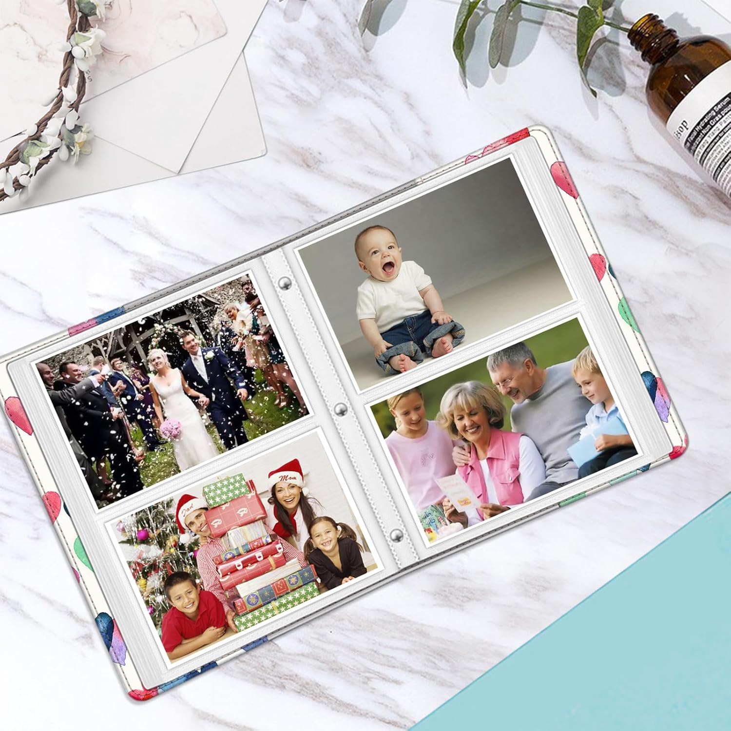 Fintie Photo Album for 4x6 Photos - 112 Pockets Vegan Leather Cover Memory Albums Book for Birthday Family Anniversary Vacation Pictures (raining hearts) - Image 4