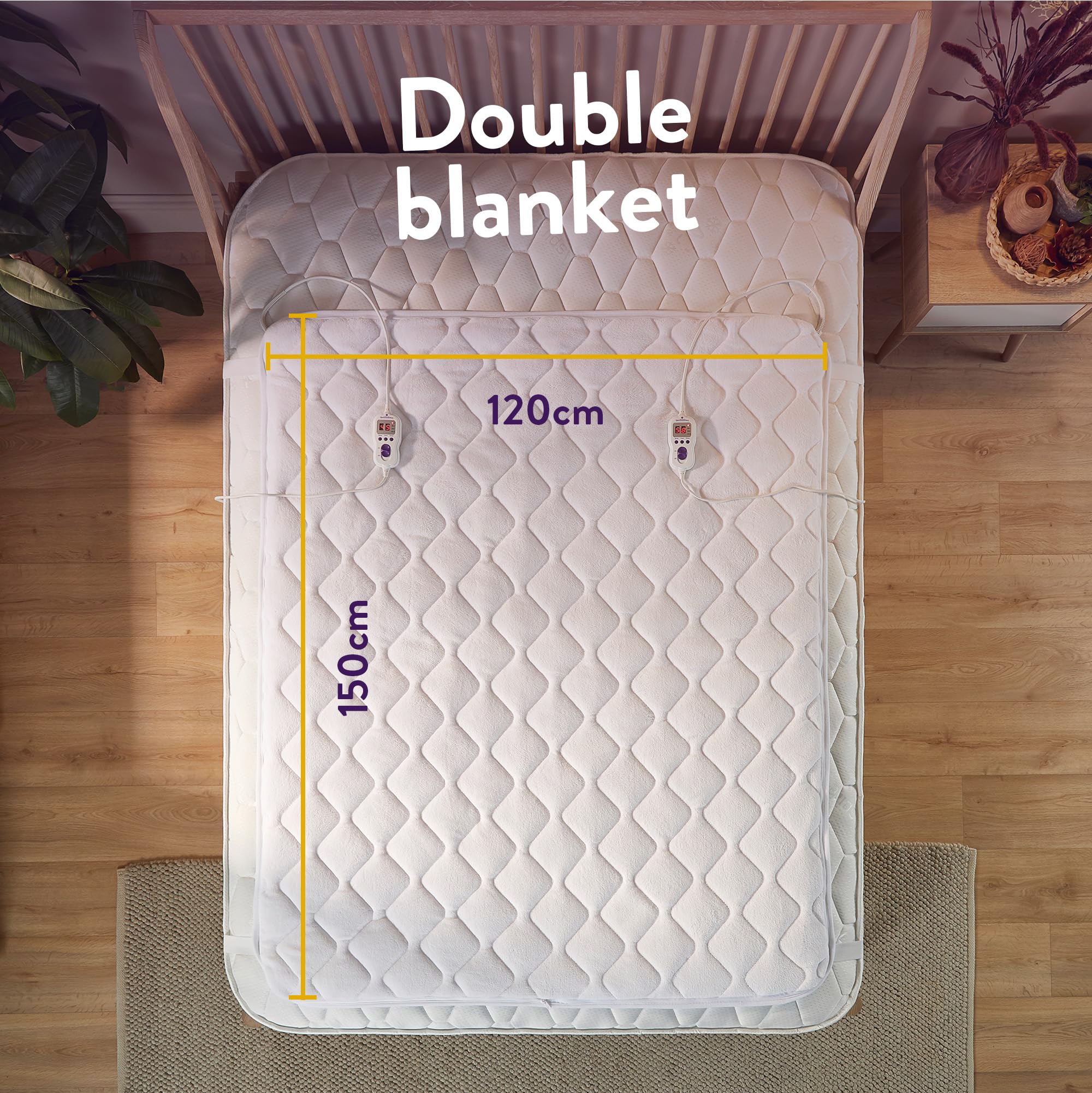 Slumberdown Wonderfully Warm Electric Blanket Double - Dual Control 9-Heat  Settings Luxury Heated Fleece Blanket for Bed with Auto Timer - Easy Fit,  Comfortable, Machine Washable (150cm x 120cm) : Amazon.co.uk: Home
