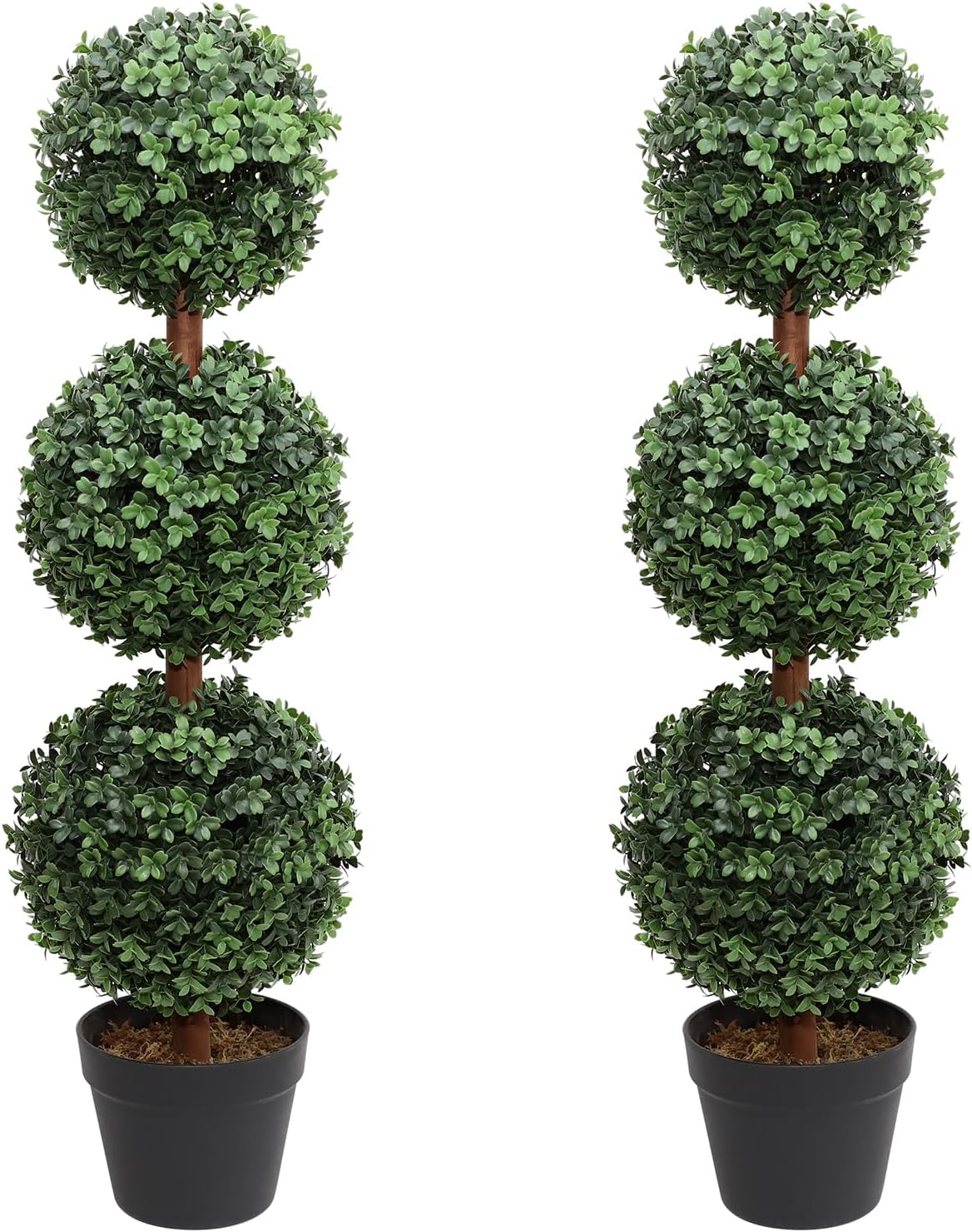 Artificial Topiary Ball Tree, 35inch Fake Topiaries Triple Ball Trees, 2Pack Faux Boxwood Plants Potted for Indoor Outdoor Decor (Set of 2)