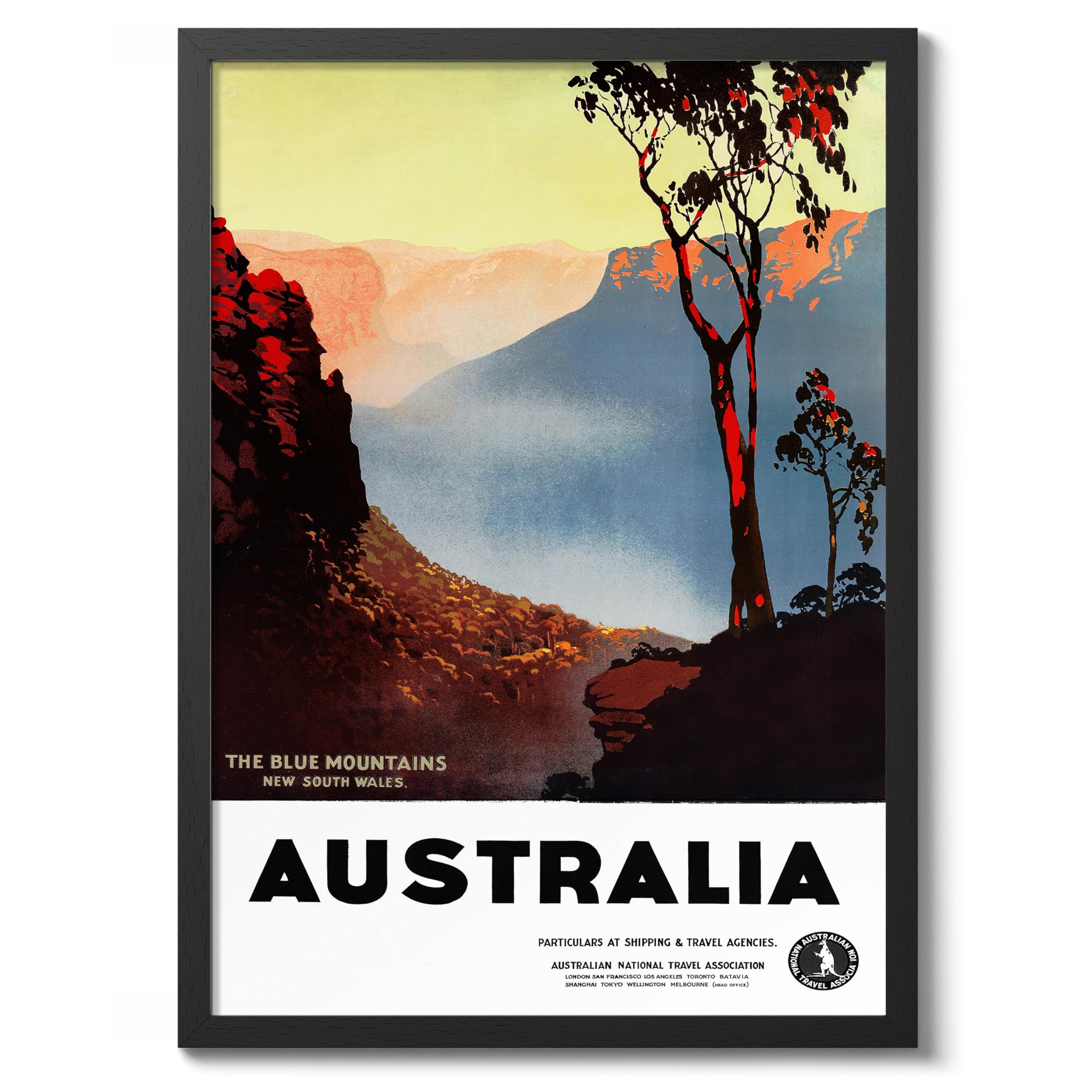 The Blue Mountains, Australia Vintage Travel Poster, Retro Tourism Print, Popular Attractions Around The World, Postcard Home Decor, Archival Matte, A2 (Black Frame) - 59.4x42cm โ image 1