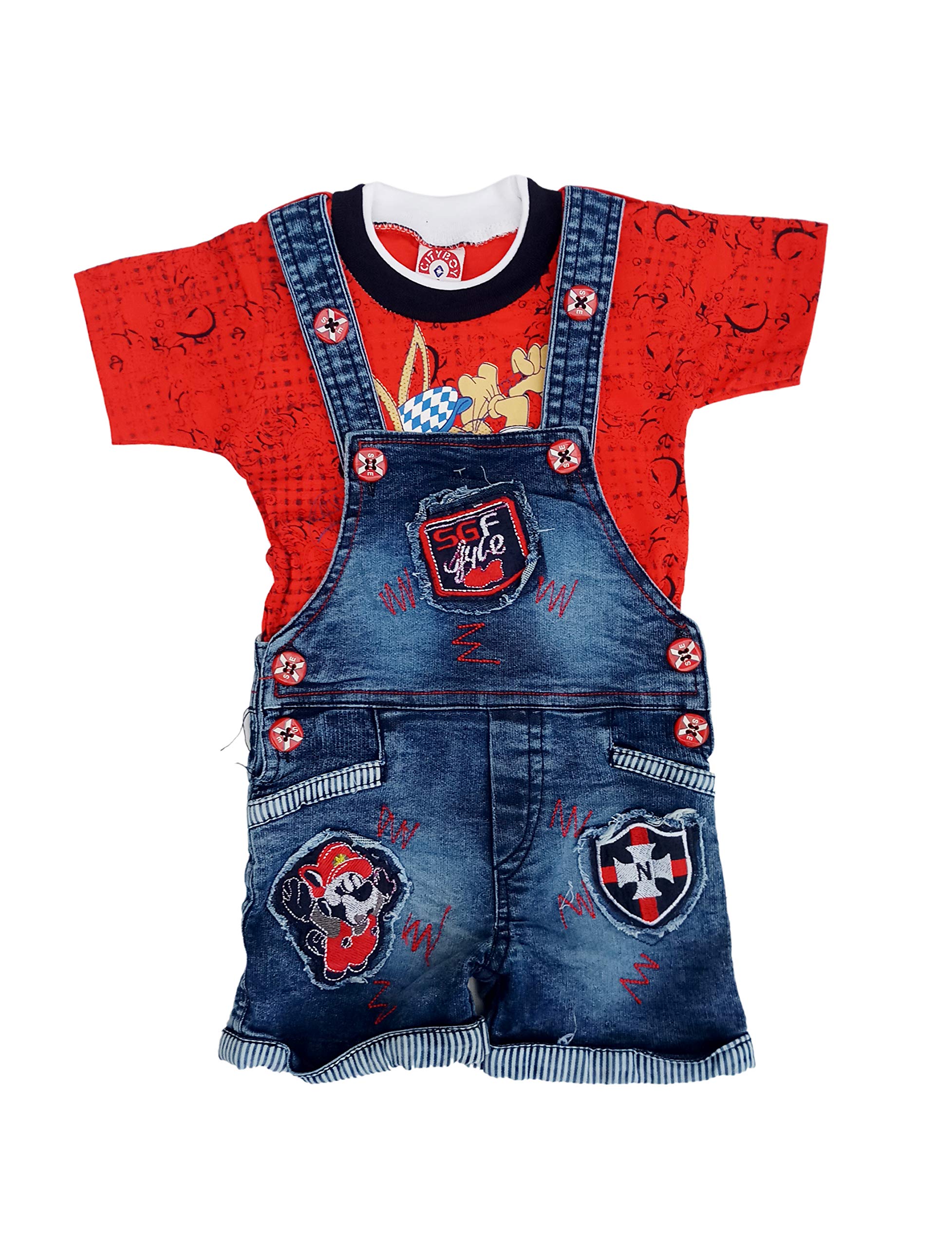 City Boy Kids Wear I-Top & Bottom Dungaree Set for Baby Boy