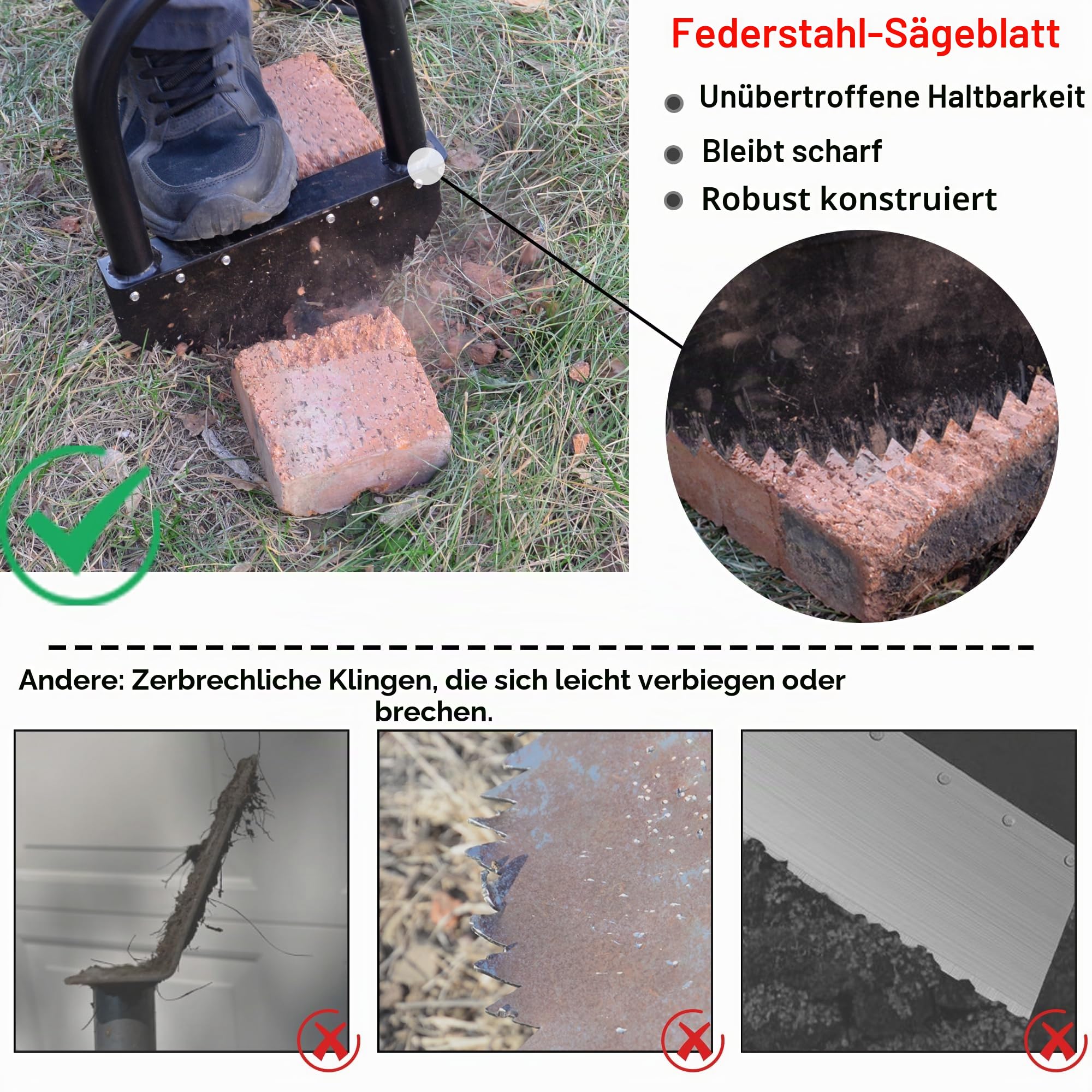 Rasenkantenstecher 104cm Langer Kantenschneider mit Federstahl-Sägezahnklinge Breite Fußplattform Korrosionsgeschützter Halbmond-Rasenkantenschneider für Garten Rasenpflege Beet