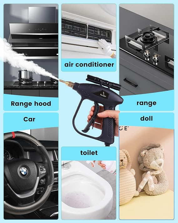 FoundGo 1700W Tankless Handheld Steam Cleaner with 7 Brushes 20s Heating to 239F Pressurized Portable Steam Cleaner, Cleaning Home/Kitchen/Car & More-Blue