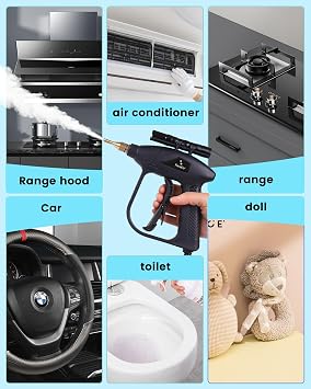 FoundGo 1700W Tankless Handheld Steam Cleaner with 7 Brushes 20s Heating to 239F Pressurized Portable Steam Cleaner, Cleaning Home/Kitchen/Car & More-Blue