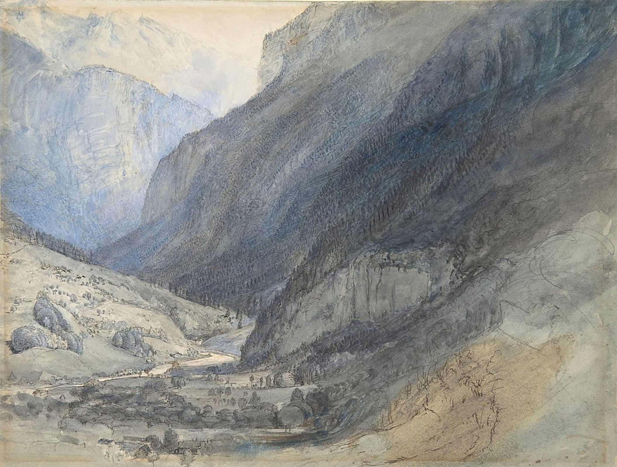 ARTXLXXBN Famous Painting Canvas Artwork Graffiti Print the Valley of Lauterbrunnen Switzerland Ca by John Ruskin Portrait Canvas Image for Home Decor 60x90cm