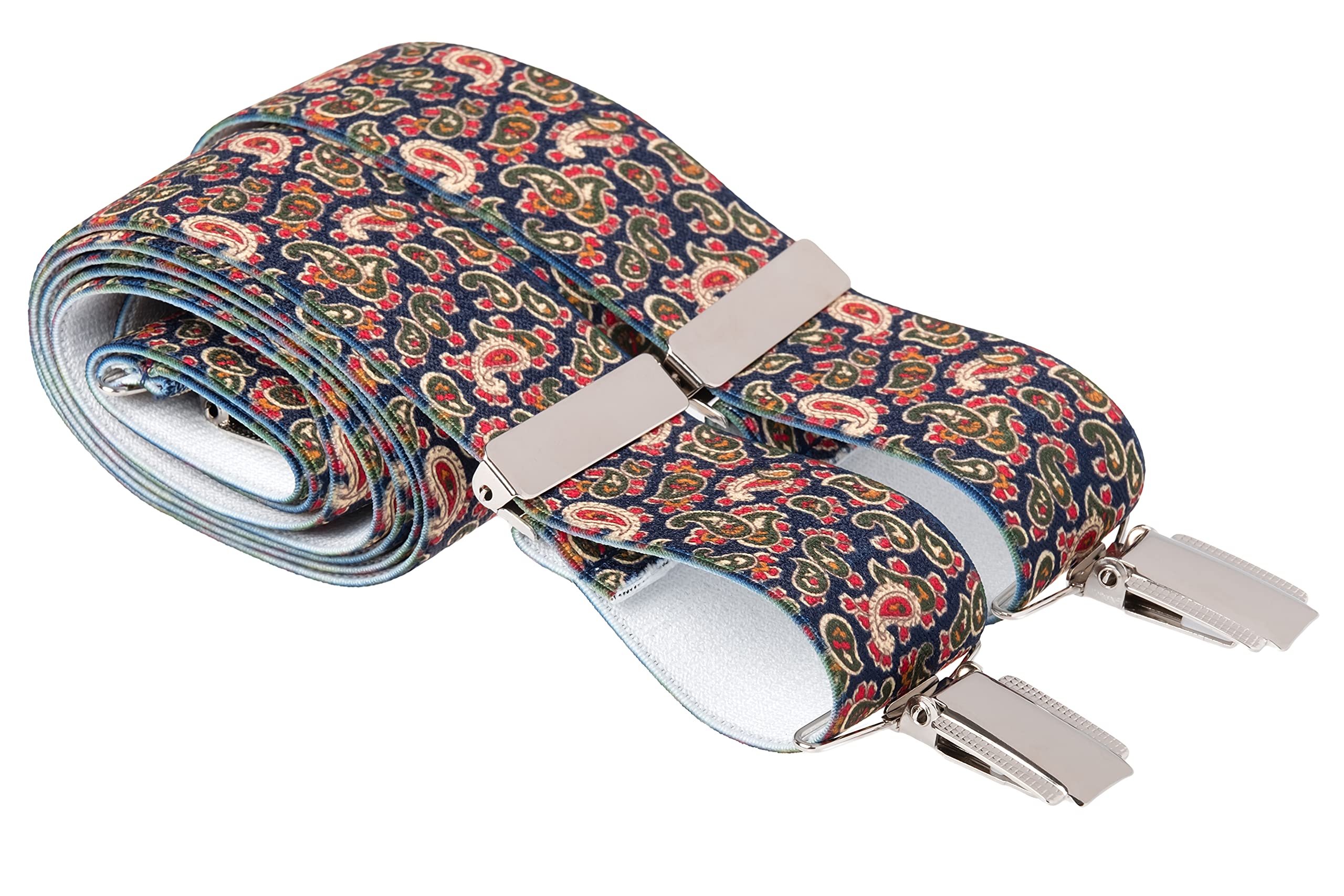 XL Blue Paisley Pattern Trouser Braces X back 35mm 4 Silver Clips 48 Inches
