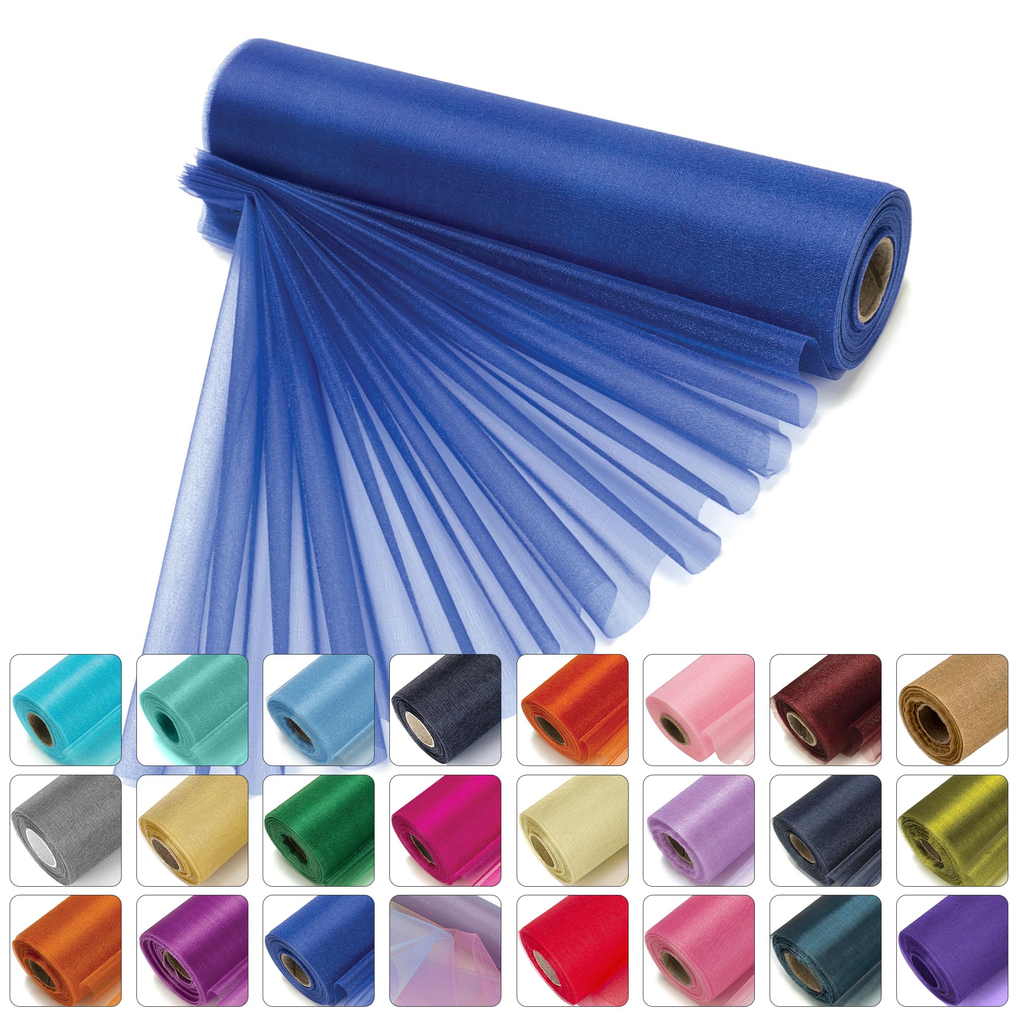 Weddecor 25m x 29cm Snow Sheer Royal Blue Organza Roll Sash Glitter Fabric for Table Runner Sashes Wedding & Christmas Decoration, Chair Cover Bows, Party Favours, Ribbon Crafting Supplies, 2pcs — image 1