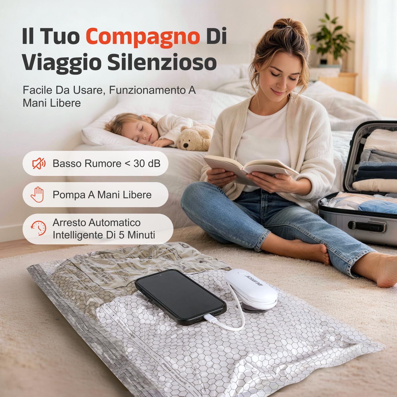 IDEATECH Sacchetti Sottovuoto Vestiti 12 Pezzi (4S 50x40cm+4M 60x40cm+4L 60x50cm) con Pompa USB Compressione Salvaspazio Riutilizzabile per Piumoni Viaggi
