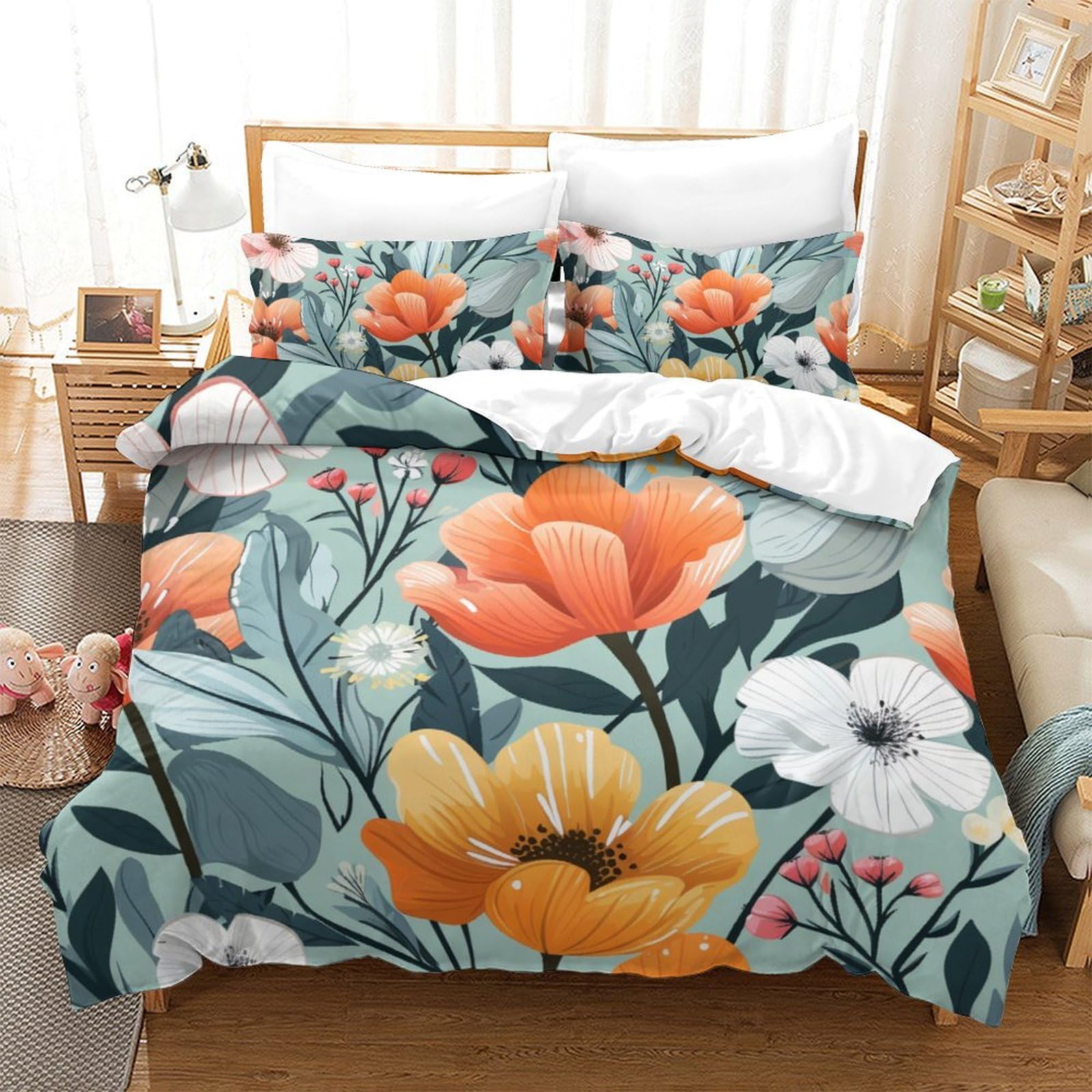 Fermeture éclair sur housse de couette fleurie King size 220x240