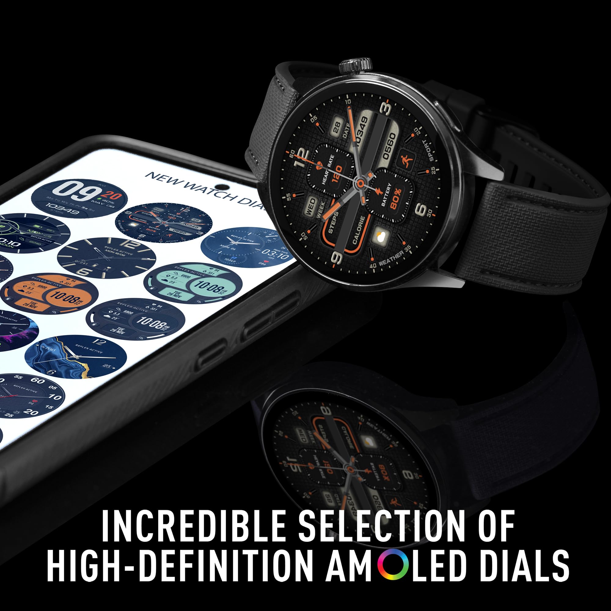 Reflex Active Inteligentny zegarek Amoled Series 45 dla mężczyzn i kobiet z wbudowanym GPS, wstępnie załadowanymi mapami, nawiązywaniem i odbieraniem połączeń, tętnem, trybami sportowymi