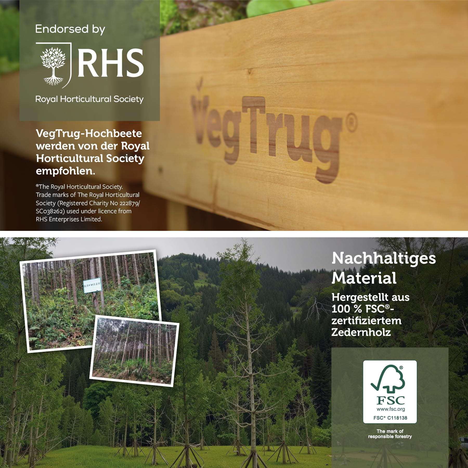 VegTrug Hochbeet Classic 1,8 m - Natural - 183 x 76 x 80 cm - ergonomisch | Pflanzkasten aus 100% FSC-Zedernholz - wetterfest für Balkon, Terrasse & Garten - platzsparendes Pflanzbeet mit Vlieseinlage