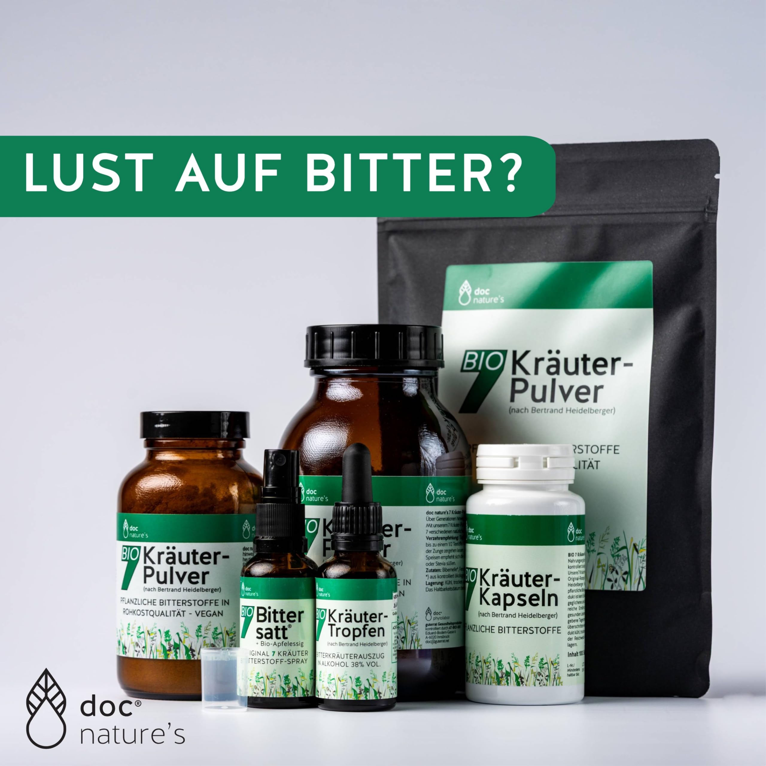 doc nature's Bio-7-Kräuterpulver 150g Nachfüllbeutel | nach Bertrand Heidelberger | Pflanzliche Bitterstoffe in Rohkostqualität | vegan | doc phytolabor | früher Gesund & Leben | nach Bertrand Heidelberger, Pflanzliche Bitterstoffe, Rohkostqualität, vegan