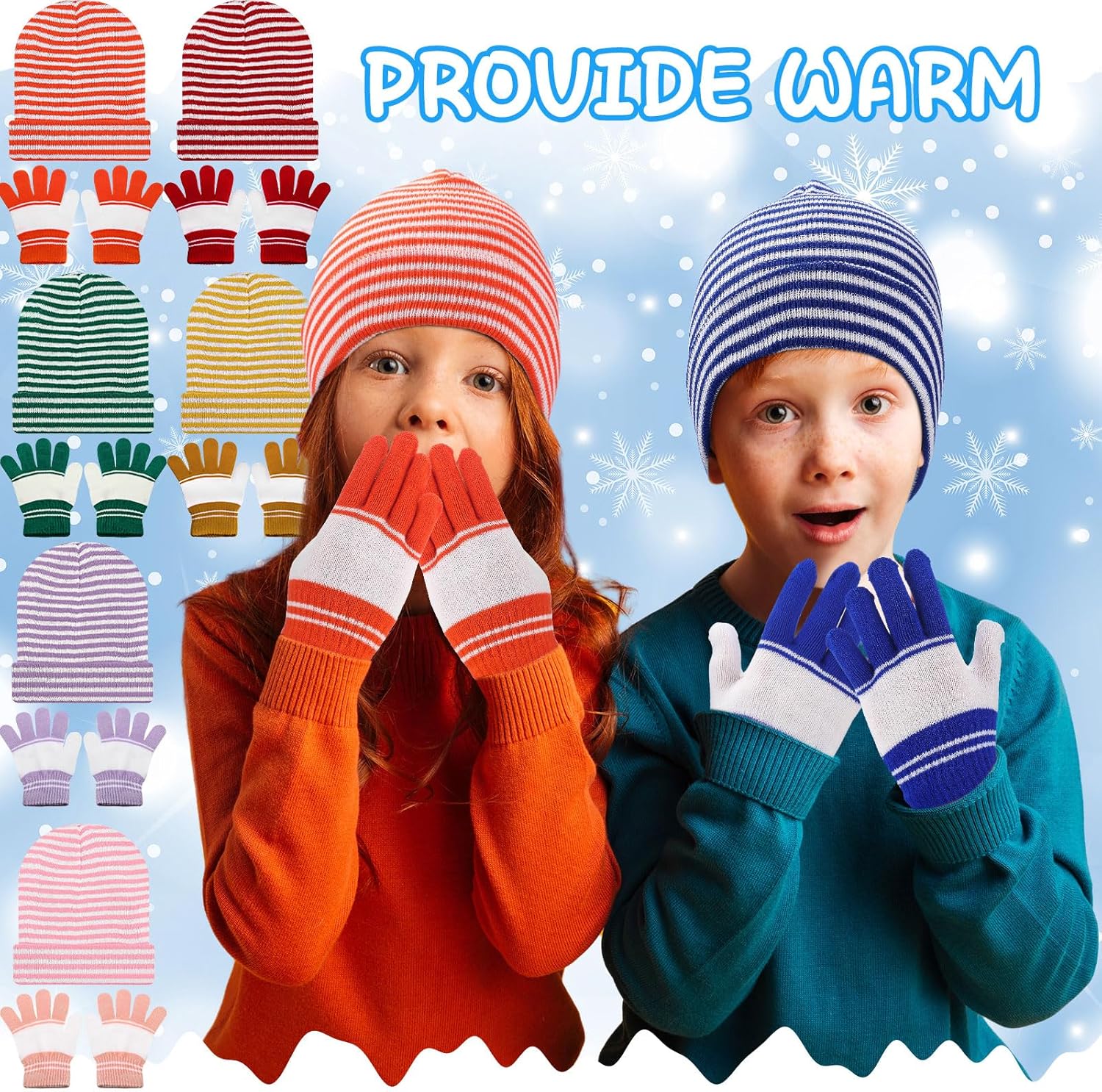 Chuarry 144 Pcs/ 72 Sets Kids Winter Hats and Gloves Bulk, Knit Hat Gloves Pack Unisex Winter Gift for Boys Girls Donation - Image 5