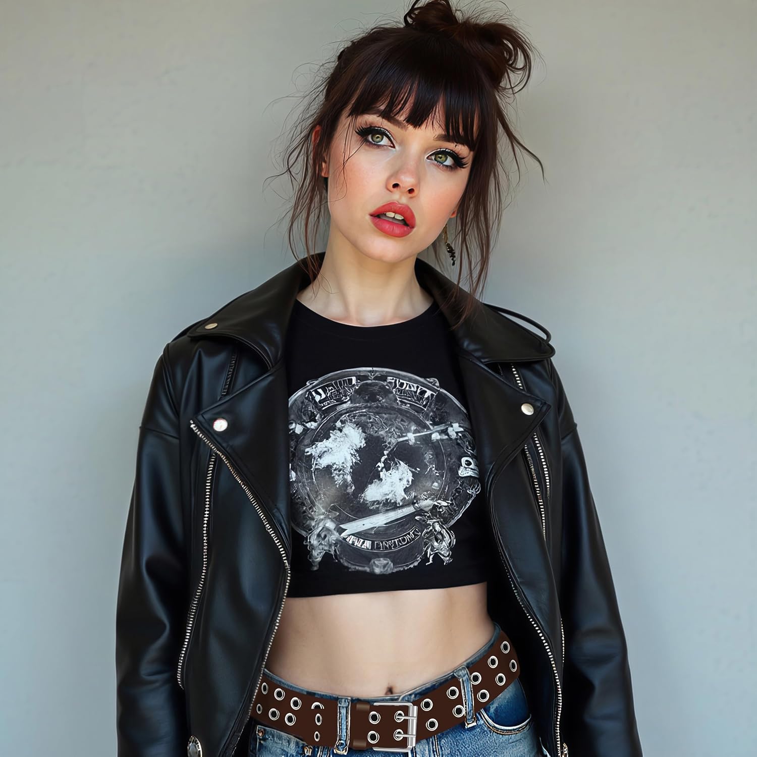 Belle Donne Leather Belt, Double Grommet, Women's Belt, Punk Style, Adjustable Size - Image 6