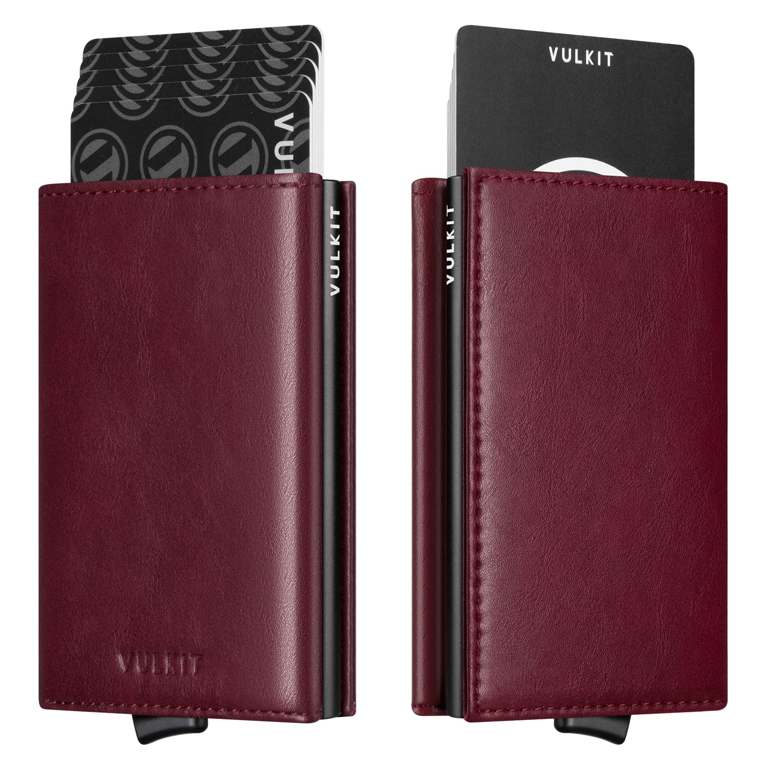 Credit Card Holder with Banknote Compartment RFID Blocking Pop up Leather Card Wallet with ID Window(Wine)