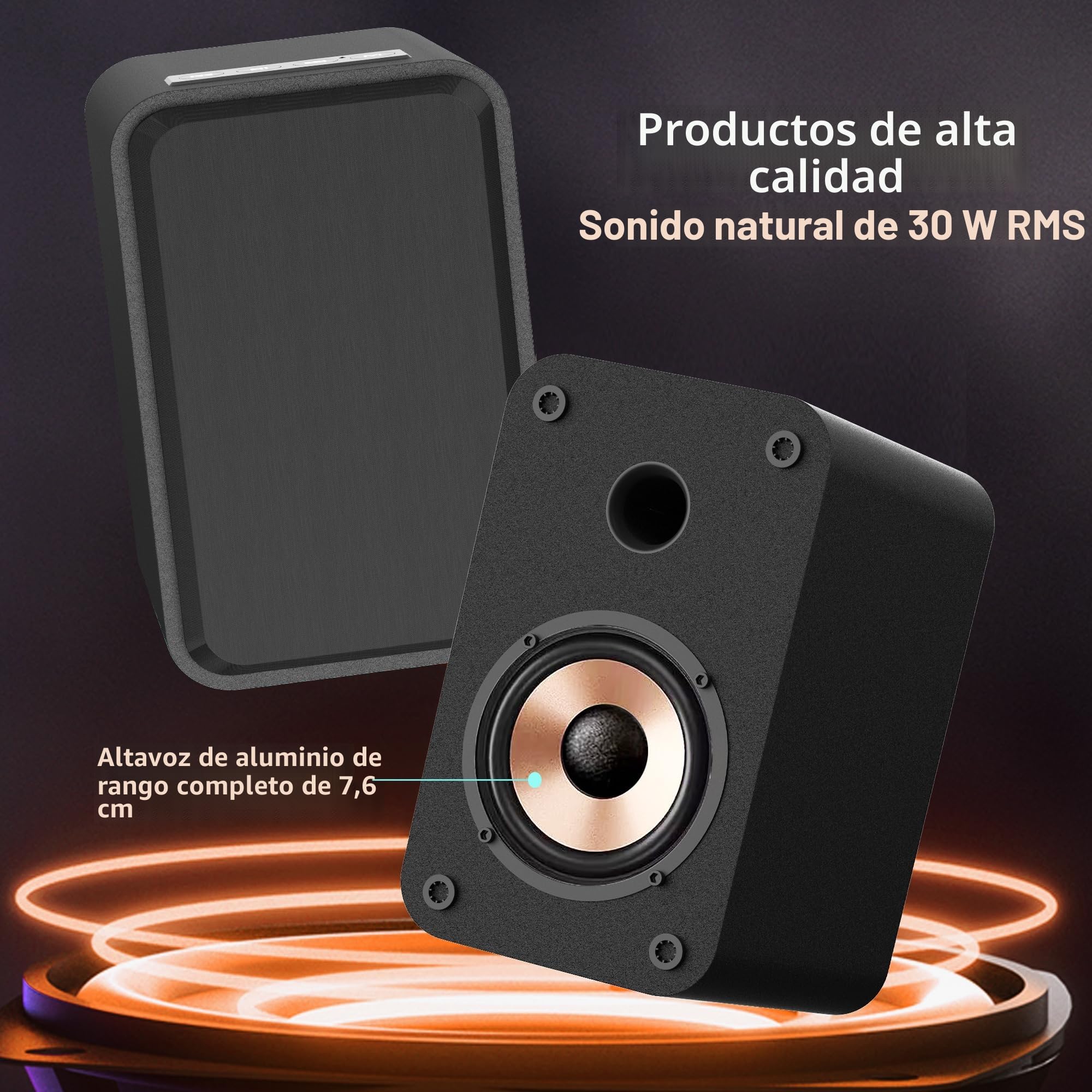 LONPOO Altavoz Compacto para PC de 30 W, Bluetooth, Altavoz de estantería Activo con USB, Entrada Auxiliar, Salida de Auriculares, woofer de 3 Pulgadas, Carcasa de Madera clásica