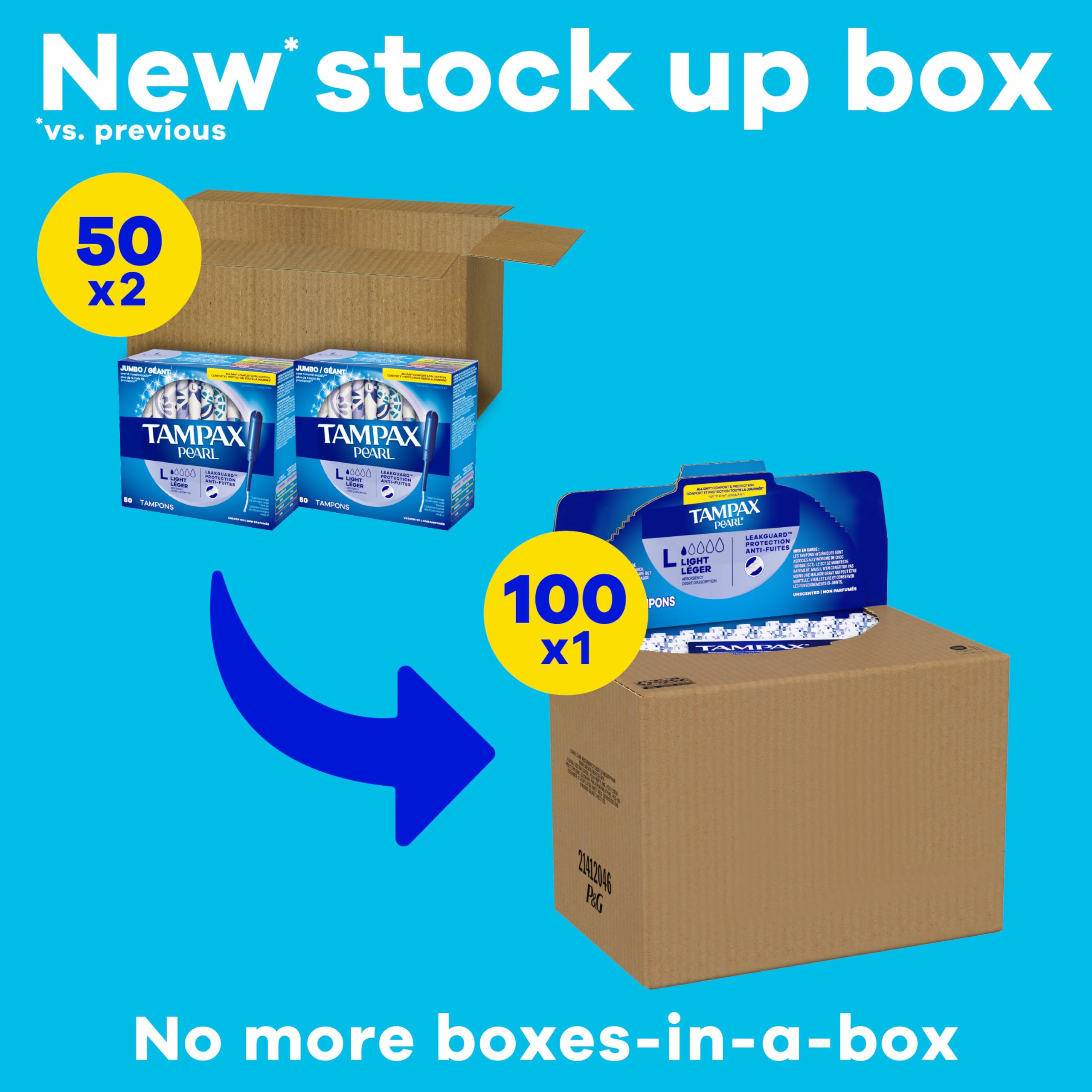 Tampax Pearl Tampons - Absorbencia ligera, 100 unidades, aplicador de plástico sin BPA y trenzado LeakGuard, sin perfume, 50 unidades, paquete de 2 (100 unidades en total)
