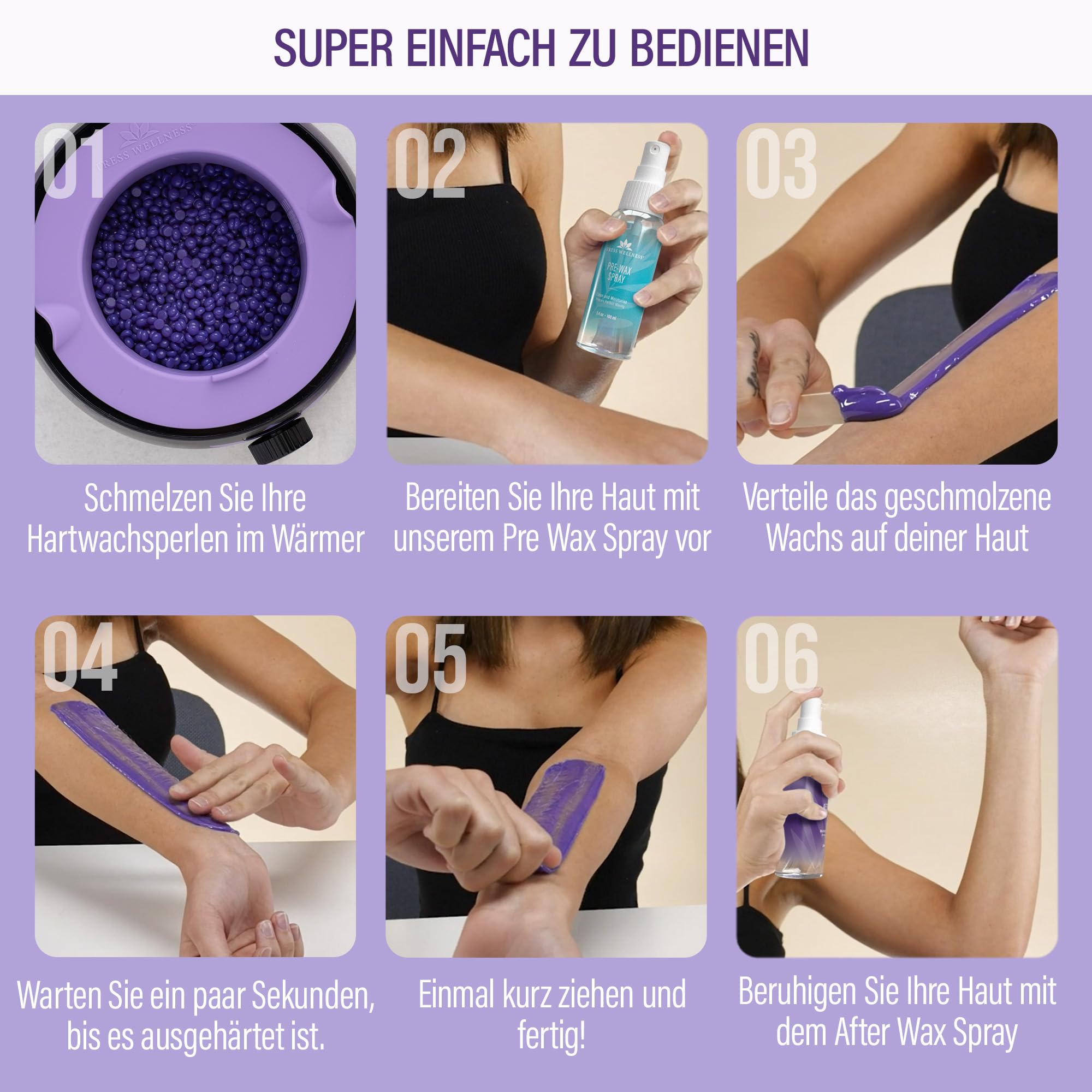 Waxing Wachswärmer Set - Heißwachsgerät - Haarentfernung Perlen - Wax Warmer Kit - Schwarz mit Silikonschale